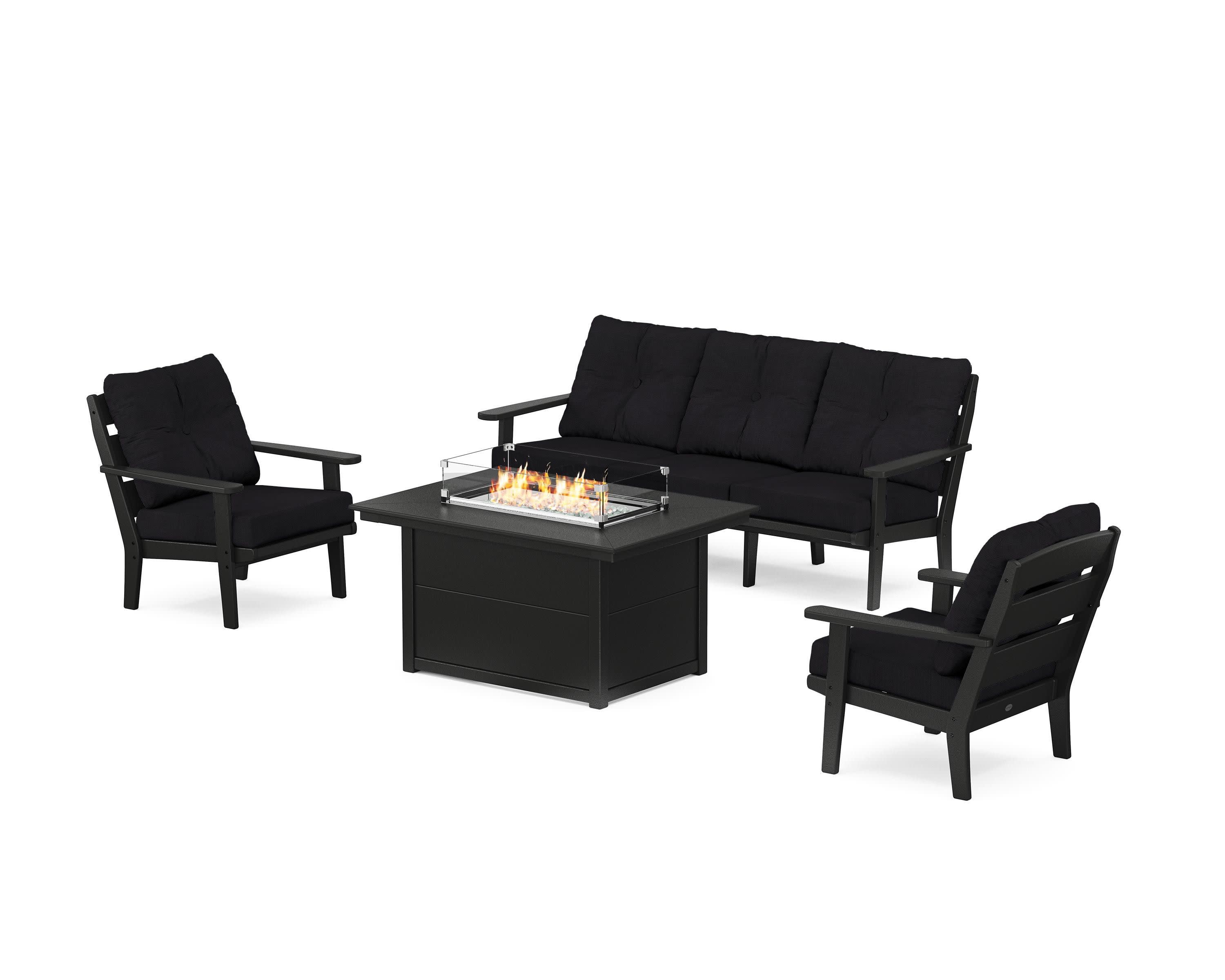 Lakeside Deep Seating Fire Pit Table Set in Black / Midnight Linen