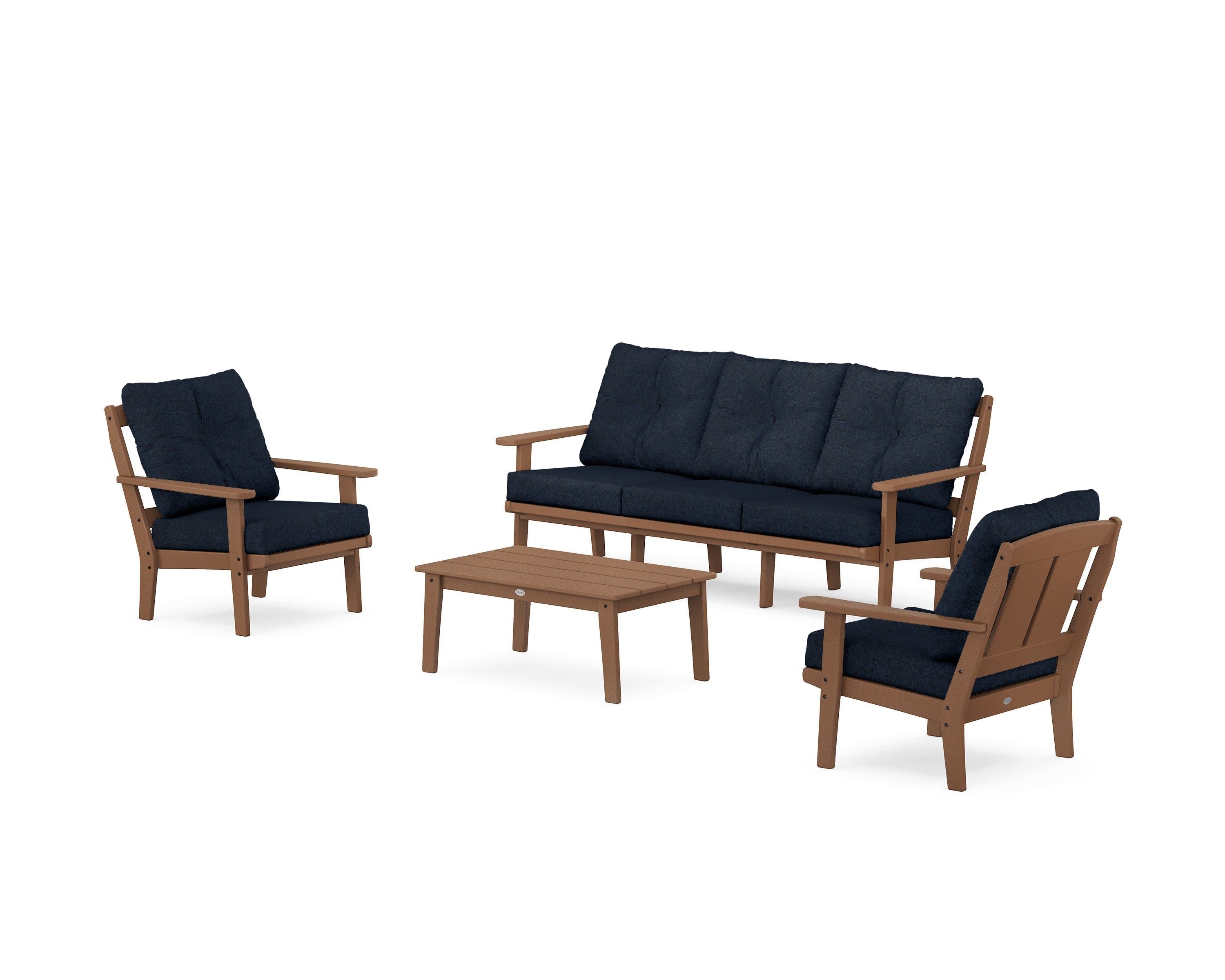 Mission 4-Piece Deep Seating Set with Sofa in Teak / Marine Indigo