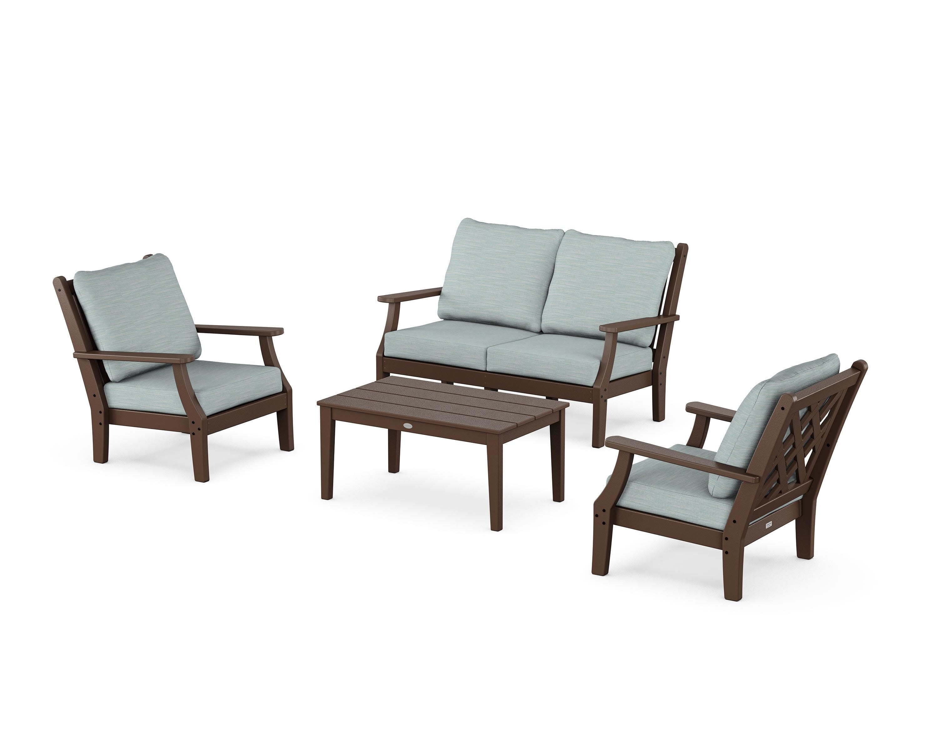Wovendale 4-Piece Deep Seating Set with Loveseat in Mahogany / Soothe Mist