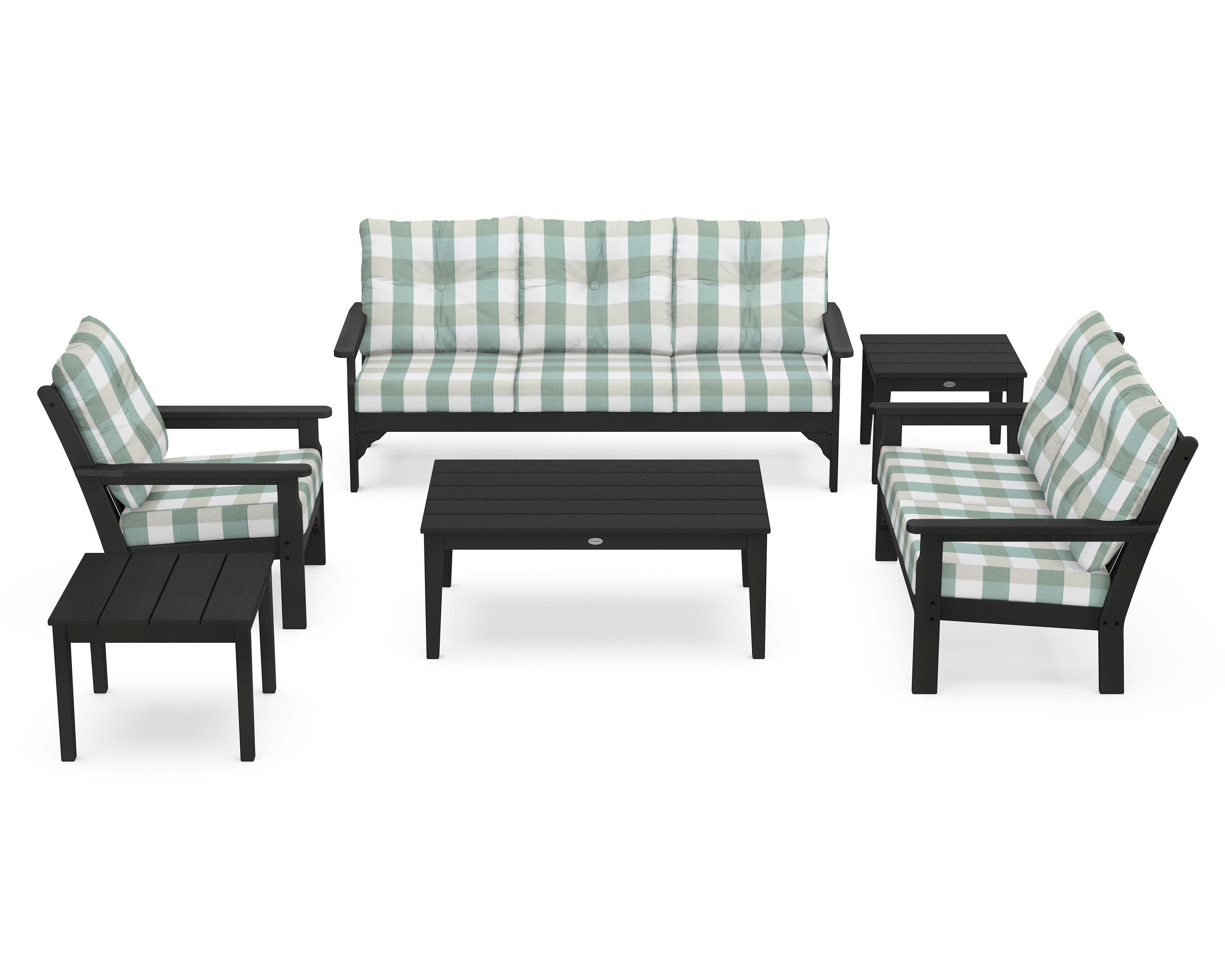 Vineyard 6-Piece Deep Seating Set in Black / Buffalo Plaid Glacier Spa