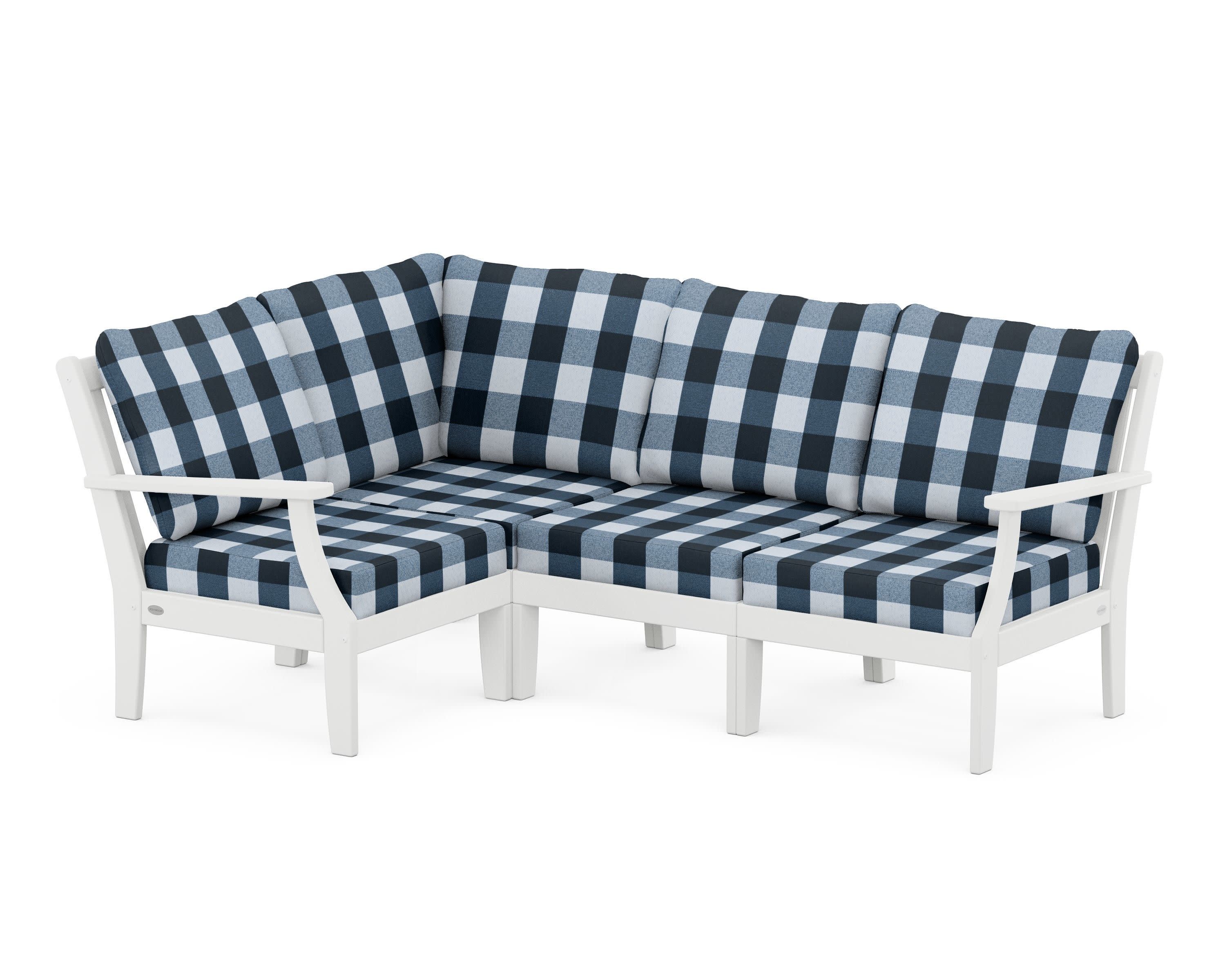 Braxton Modular 4-Piece Deep Seating Set in White / Buffalo Plaid Marine Indigo