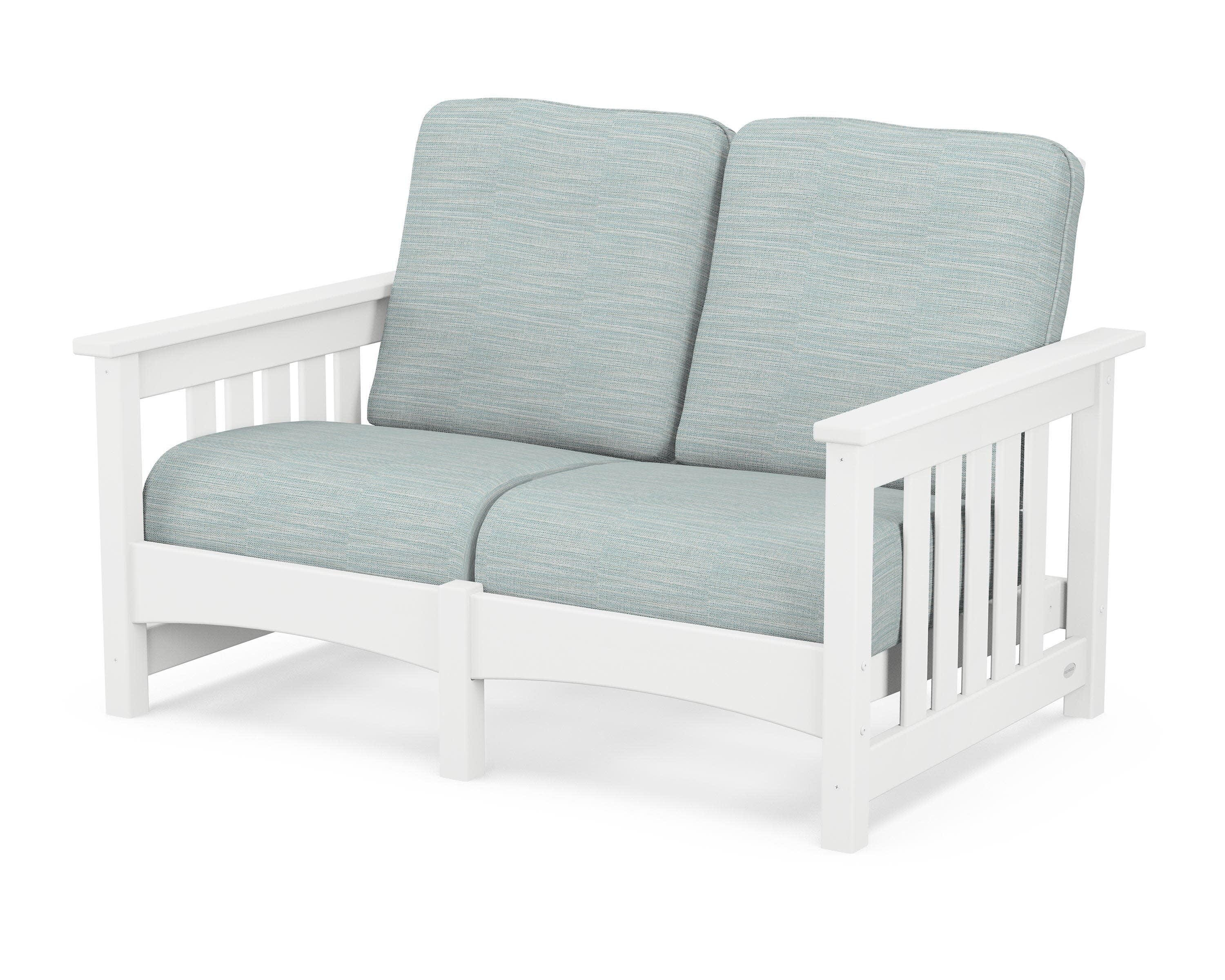 Club Mission Loveseat in White / Soothe Mist