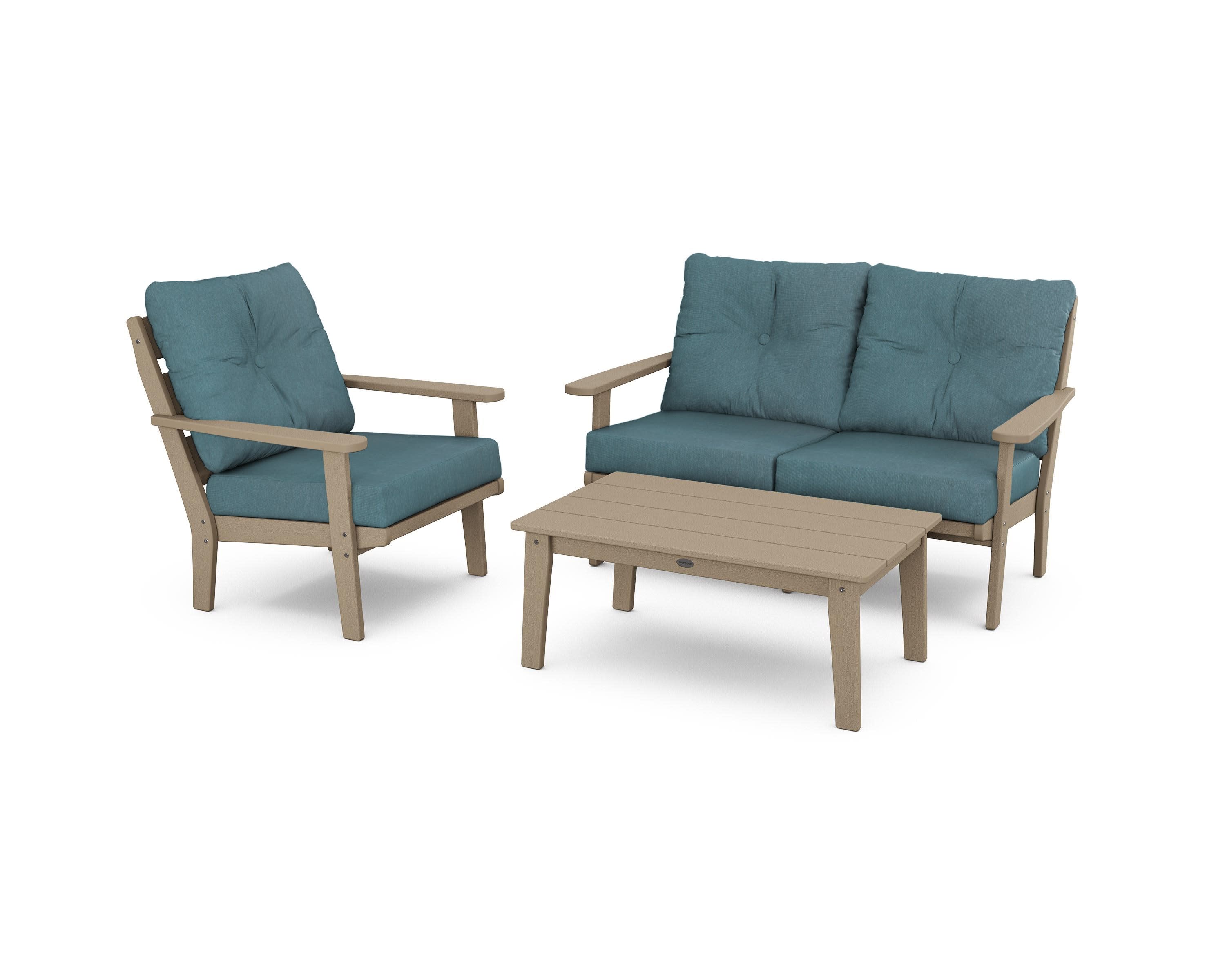 Lakeside 3-Piece Deep Seating Set in Vintage Sahara / Ocean Teal