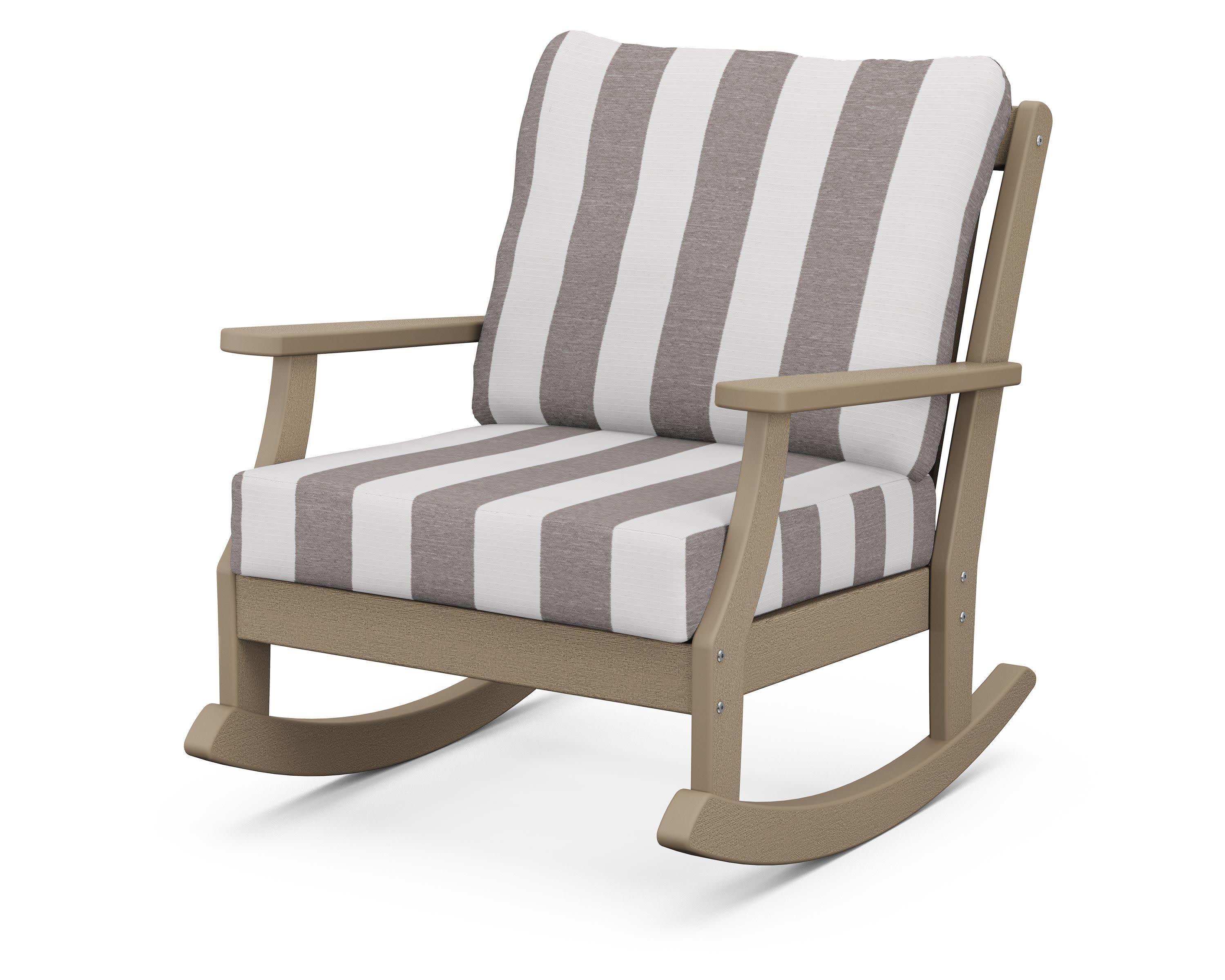 Braxton Deep Seating Rocking Chair in Vintage Sahara / Cabana Stripe Grey Mist
