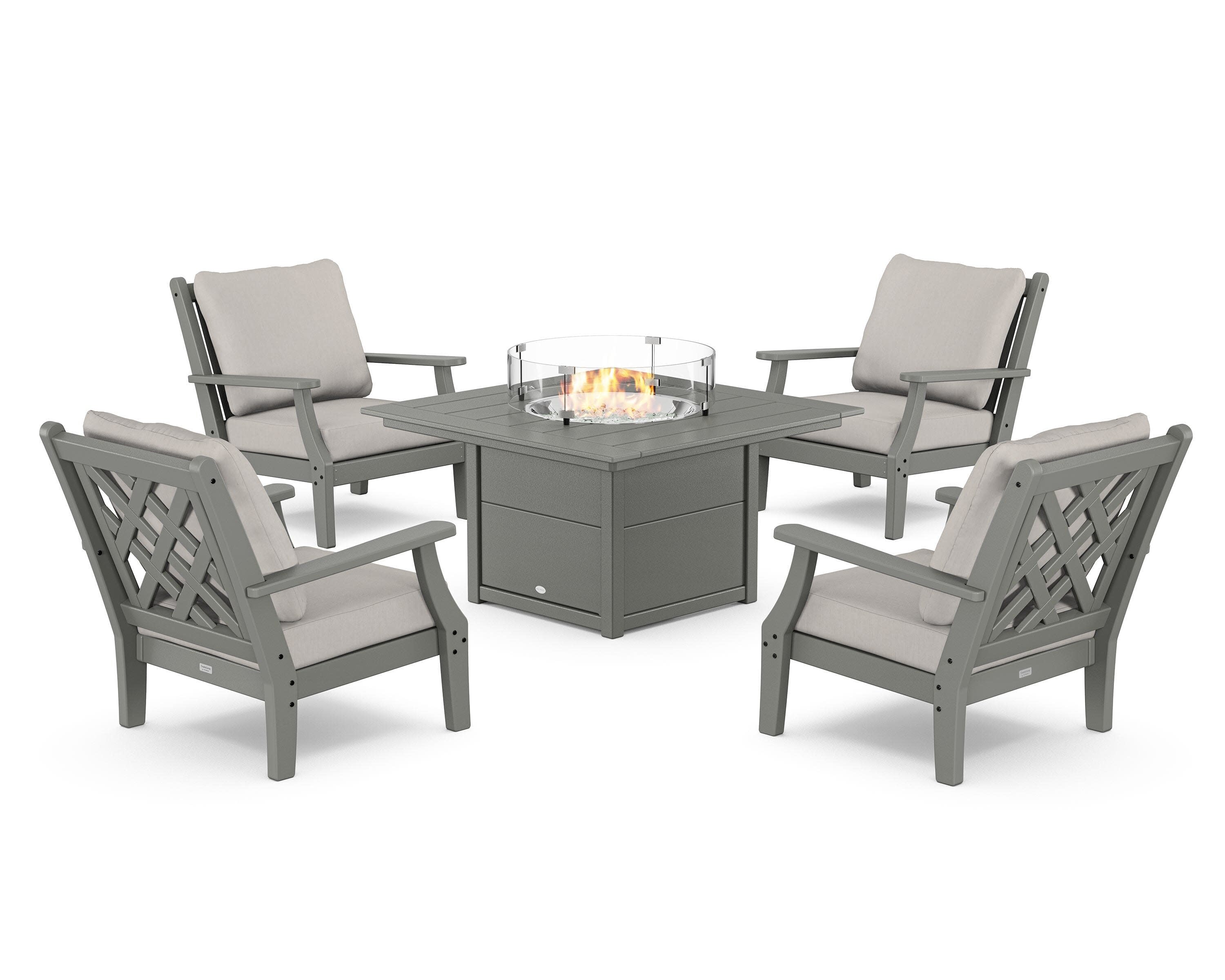 Wovendale 5-Piece Deep Seating Set with Fire Pit Table in Slate Grey / Cast Ash