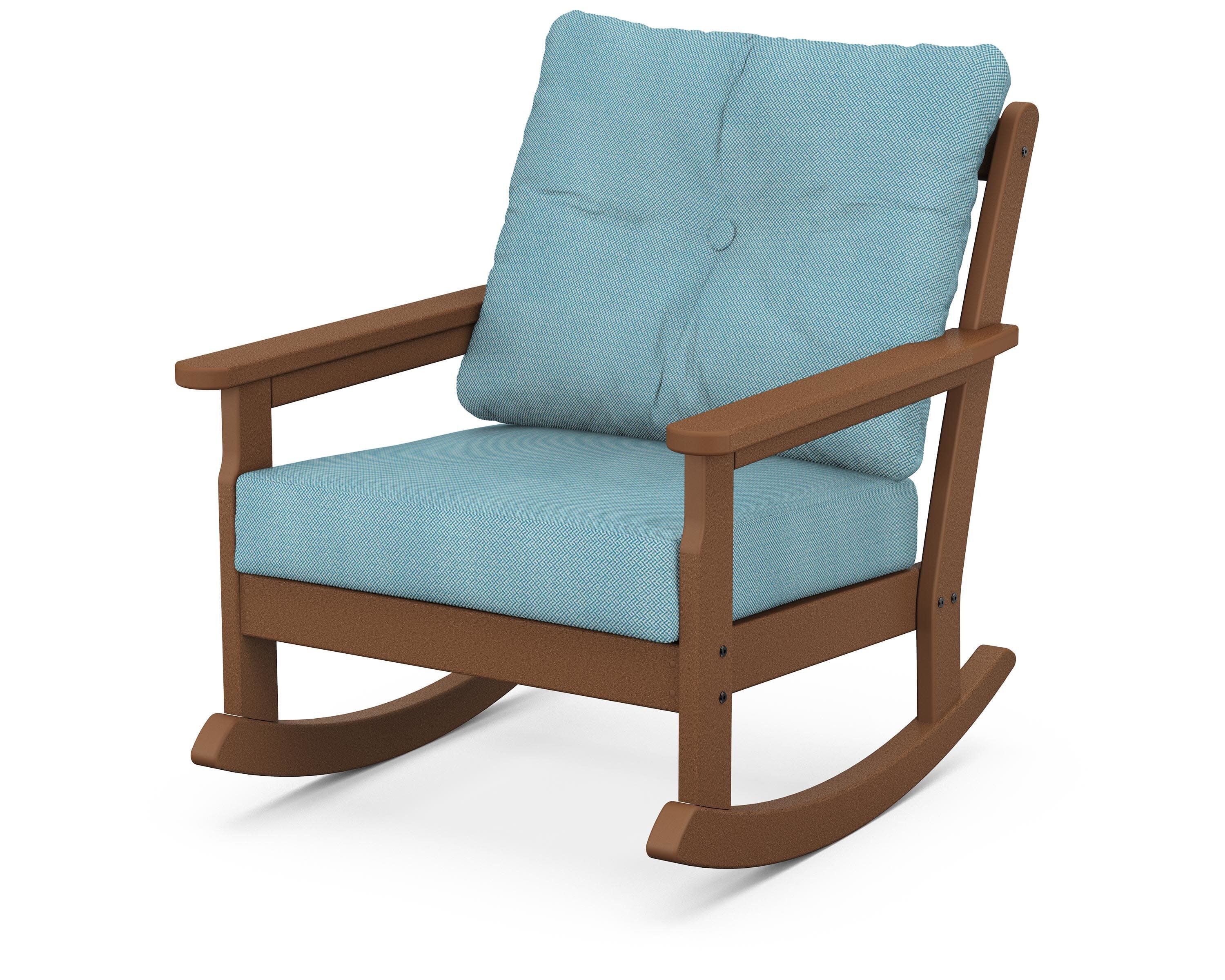 Vineyard Deep Seating Rocking Chair in Teak / Lattice Sky Blue