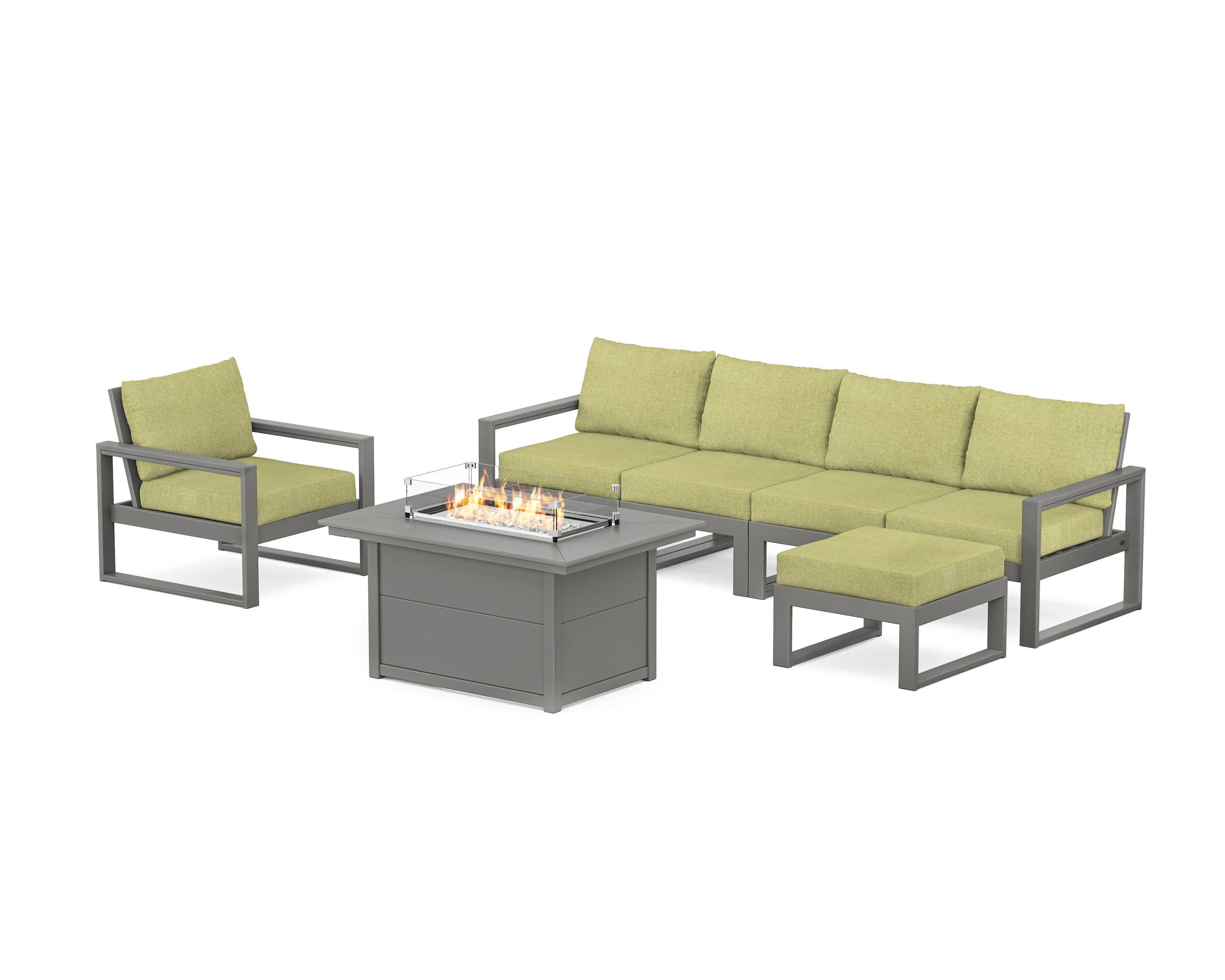 EDGE Sectional Lounge and Fire Pit Set in Slate Grey / Chartreuse Boucle