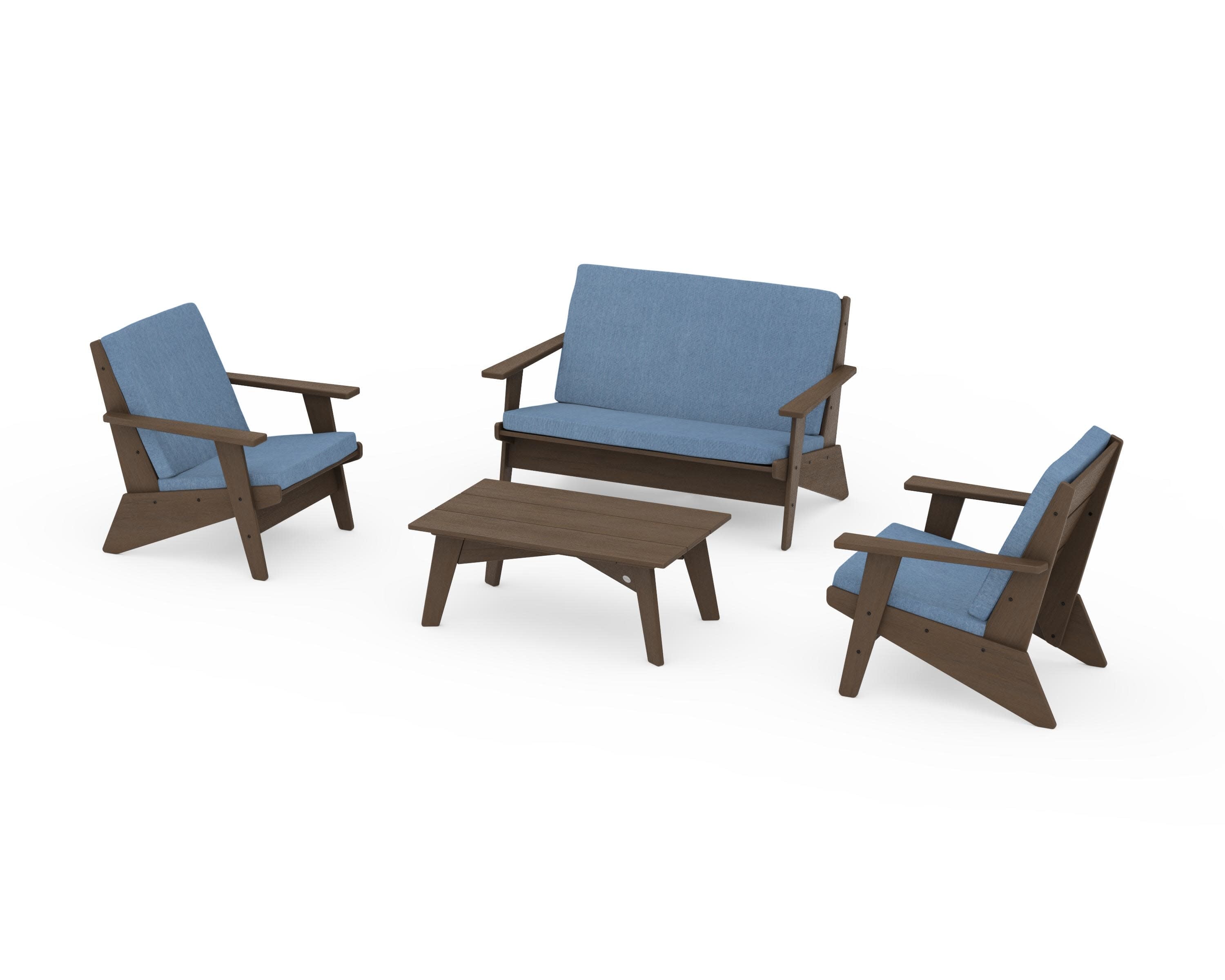 Riviera Modern Lounge 4-Piece Set in Kona / Sky Blue