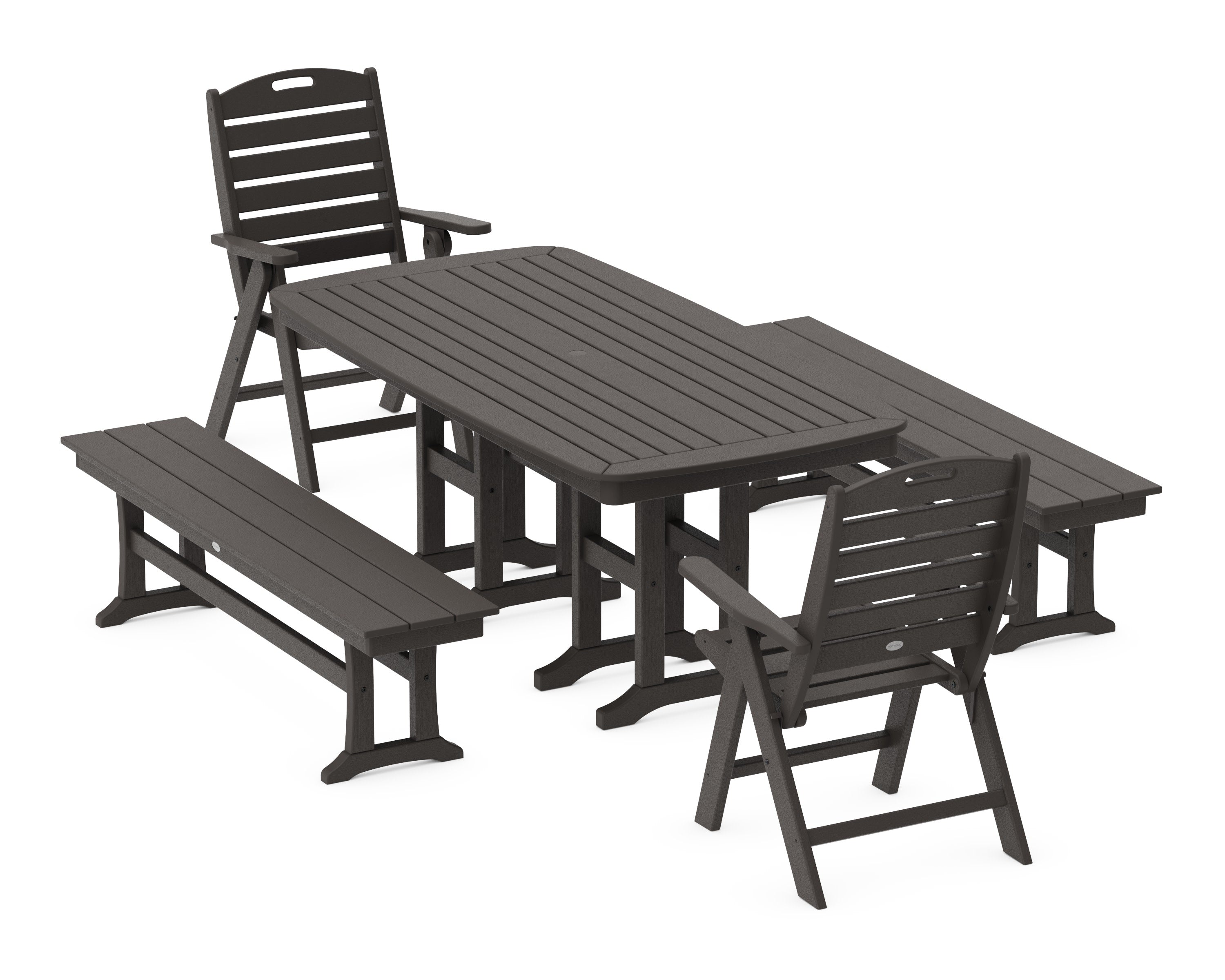 Nautical Highback 5-Piece Dining Set with Benches in Vintage Coffee