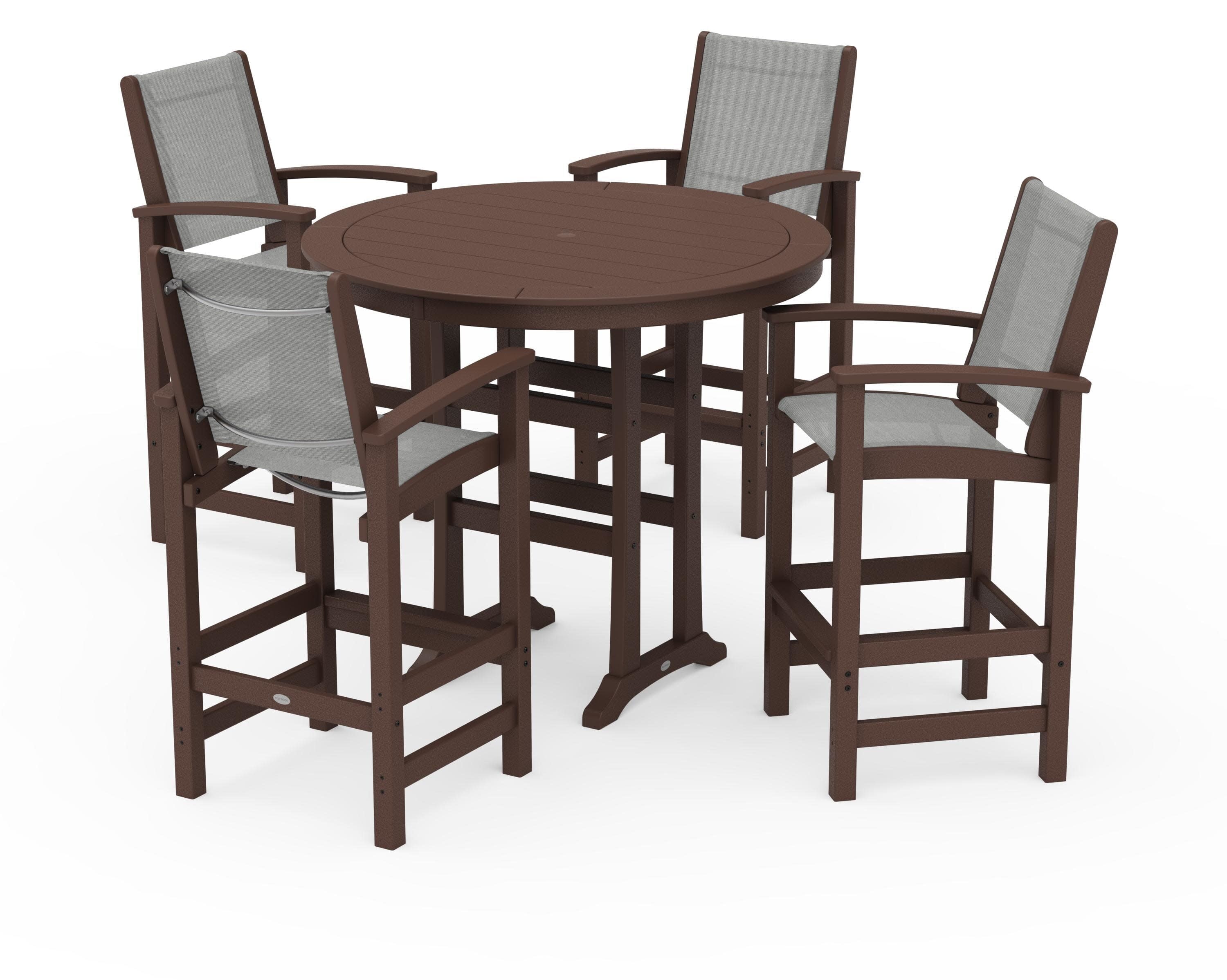 Coastal 5-Piece Nautical Trestle Bar Set in Mahogany / Metallic Sling