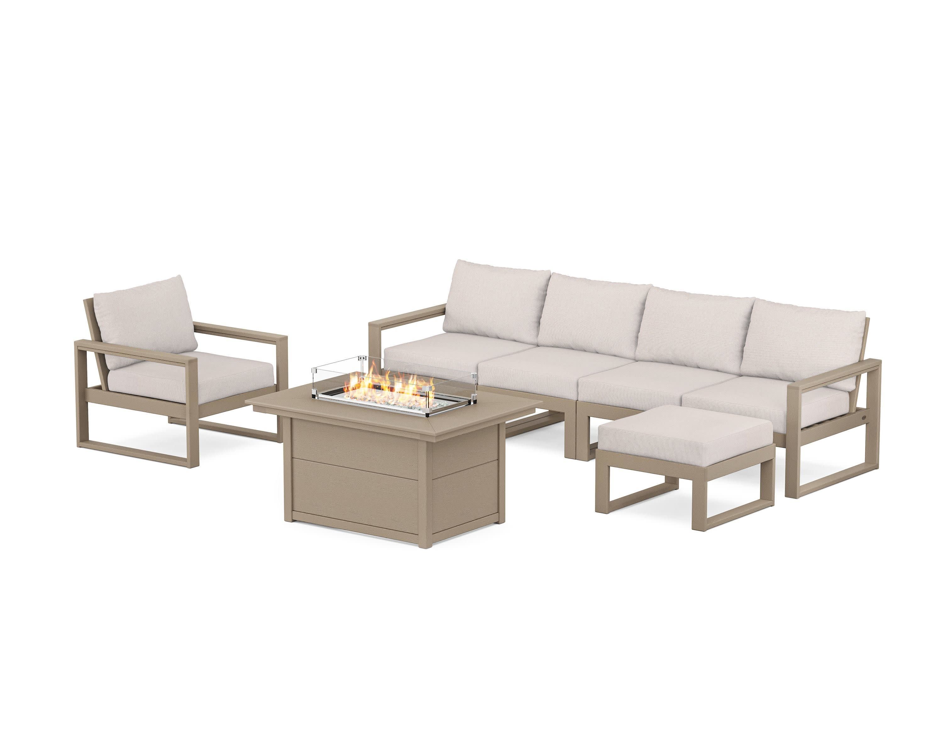 EDGE Sectional Lounge and Fire Pit Set in Vintage Sahara / Dune Burlap