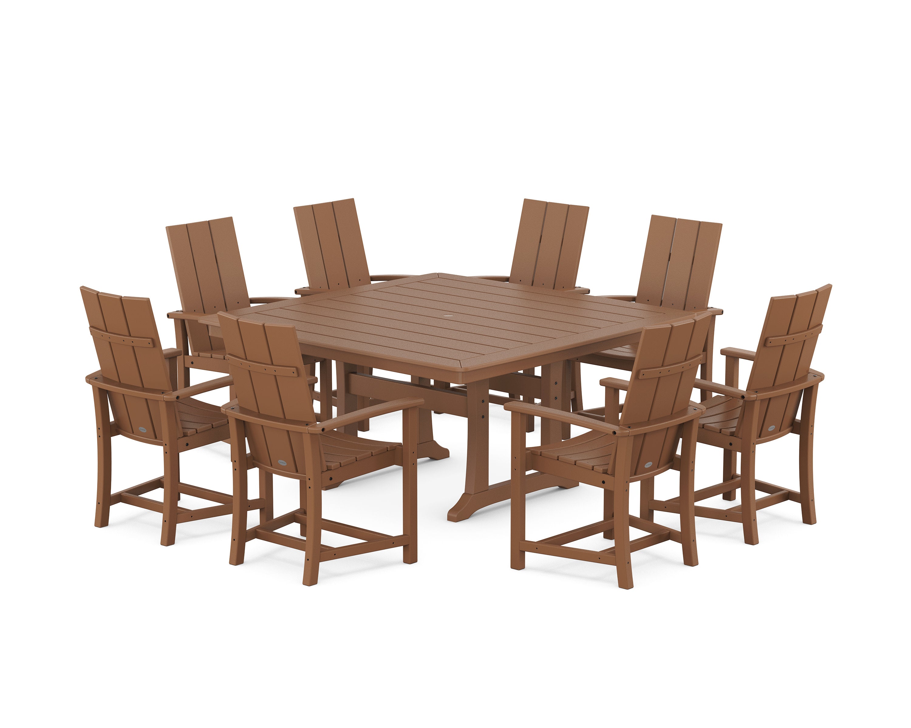 Modern Adirondack 9-Piece Square Dining Set with Trestle Legs in Teak