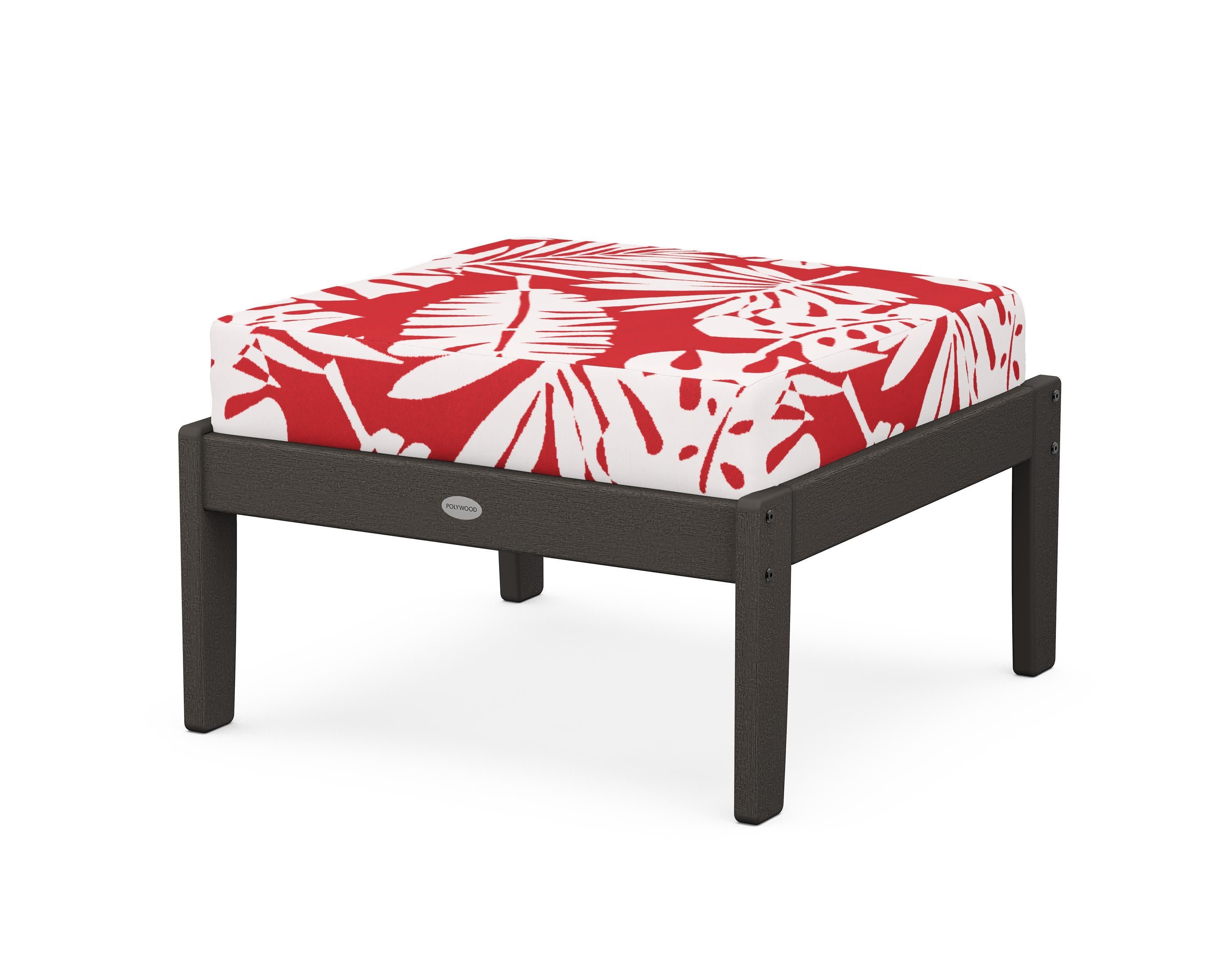 Braxton Deep Seating Ottoman in Vintage Coffee / Leaf Crimson