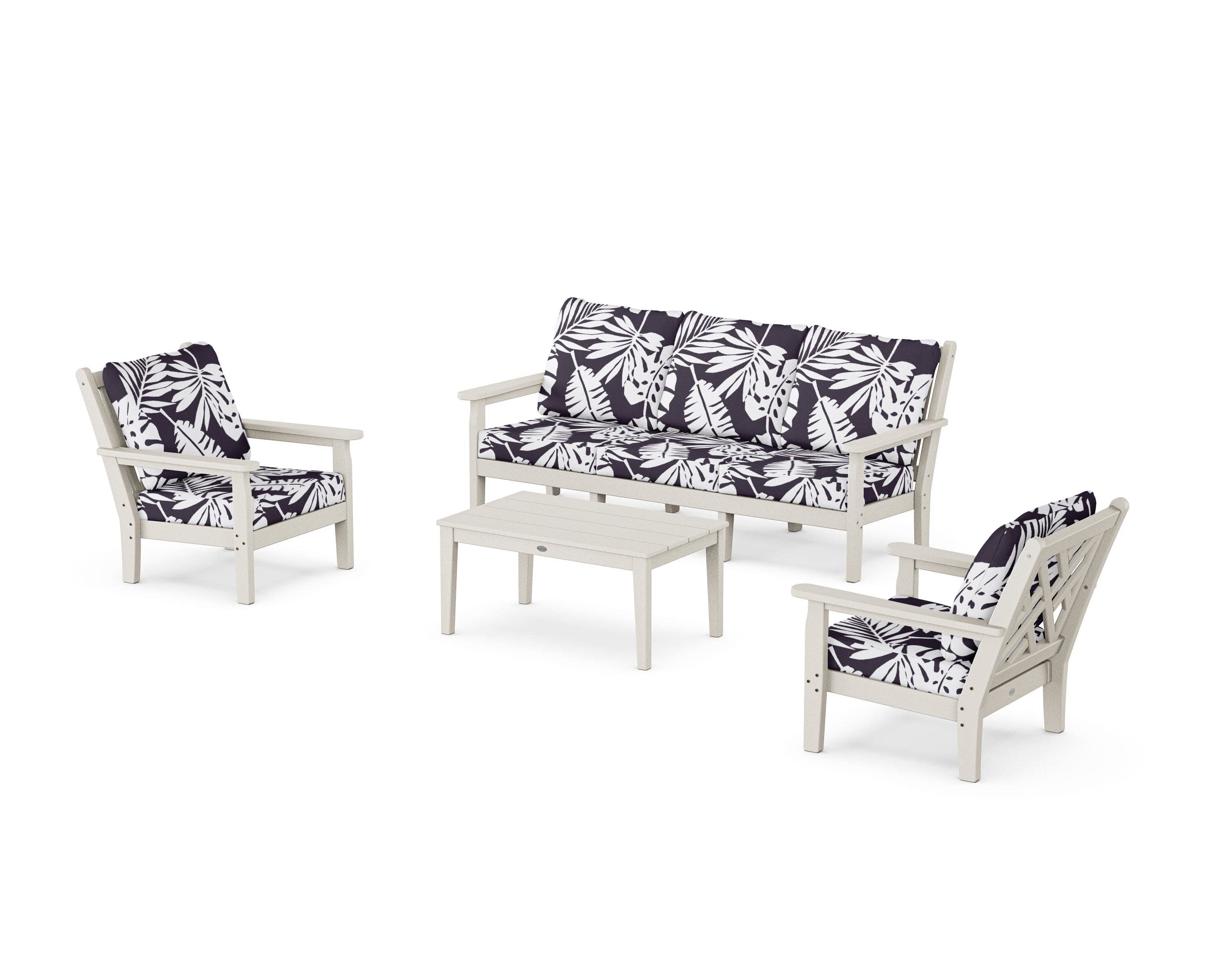 Chippendale 4-Piece Deep Seating Set with Sofa in Sand / Leaf Navy