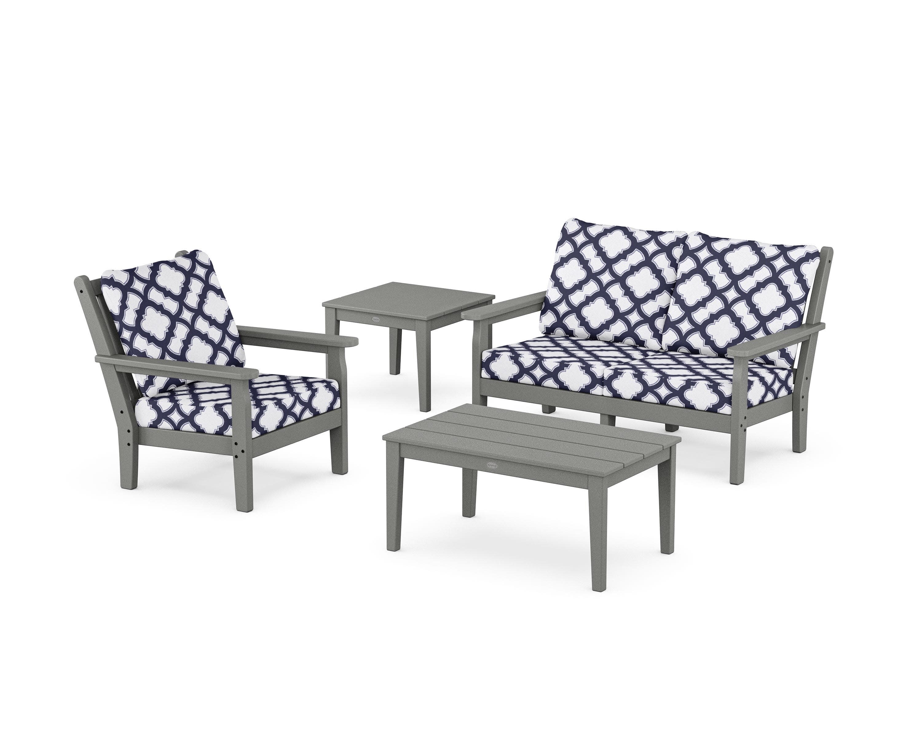 Chippendale 4-Piece Deep Seating Set in Slate Grey / Trellis Navy