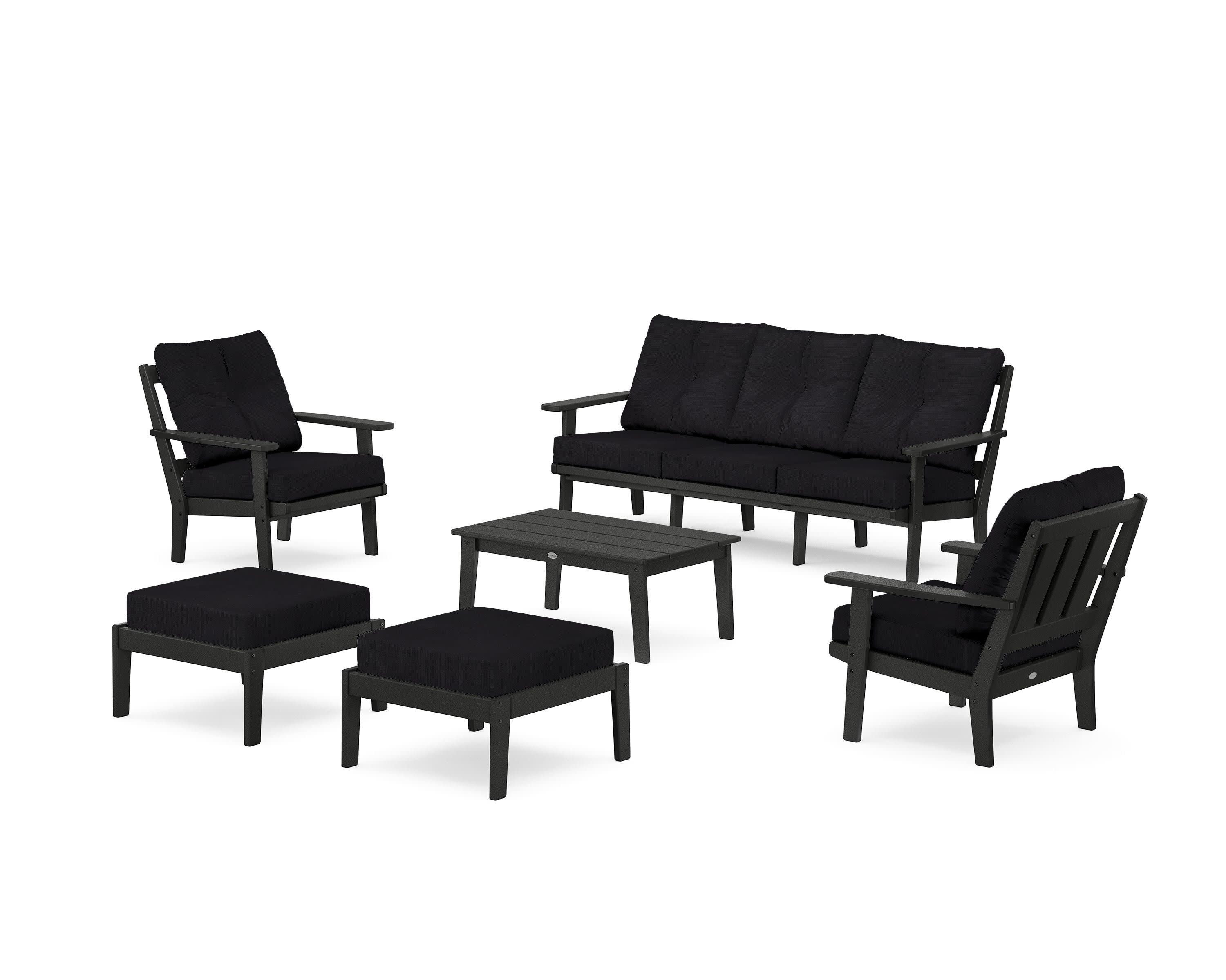 Oxford 6-Piece Lounge Sofa Set in Black / Midnight Linen