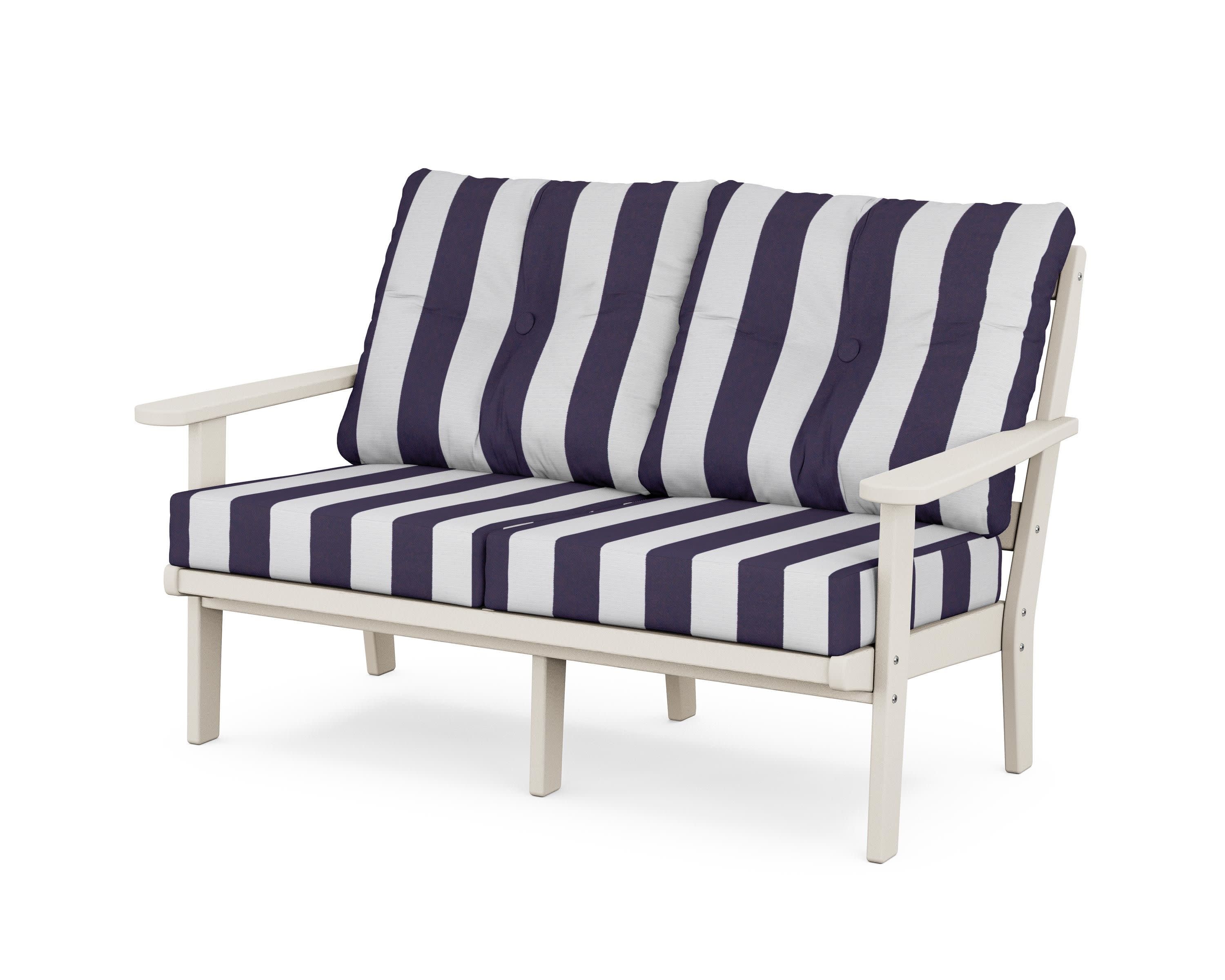 Mission Deep SeatingLoveseat in Sand / Cabana Stripe Navy