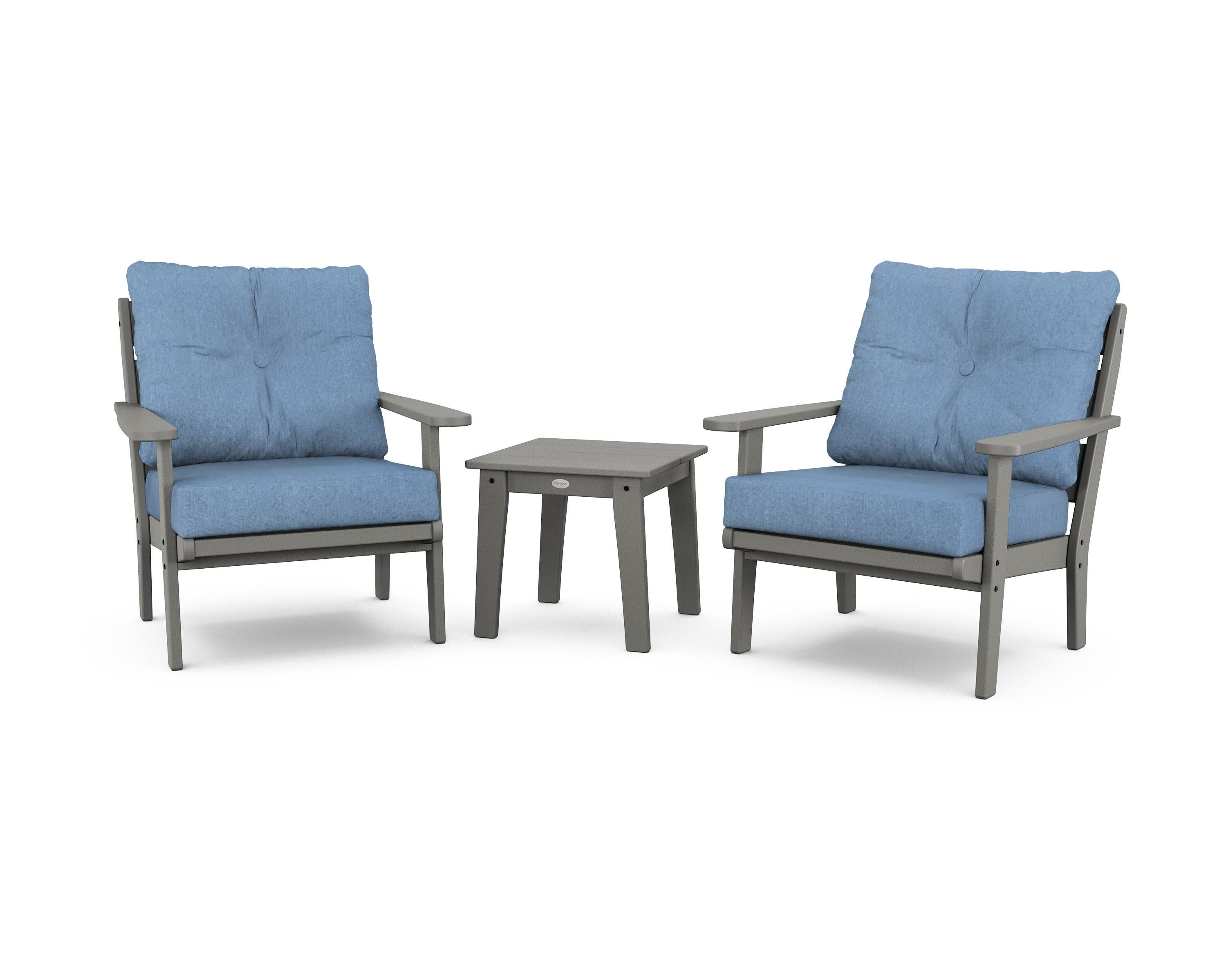 Lakeside 3-Piece Deep Seating Chair Set in Slate Grey / Sky Blue