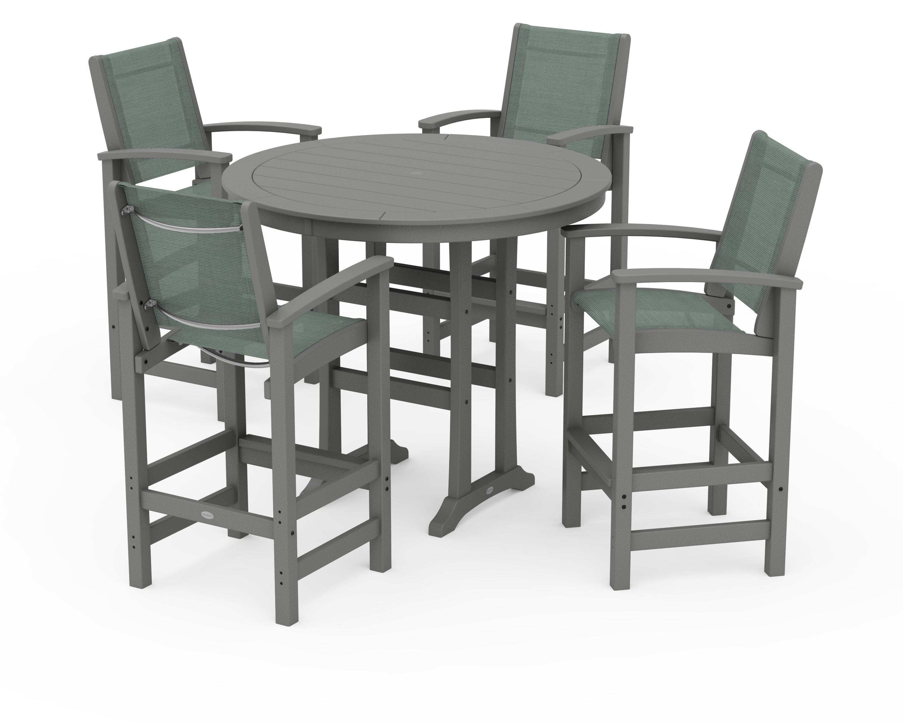 Coastal 5-Piece Nautical Trestle Bar Set in Slate Grey / Dupioni Sea Mist Sling