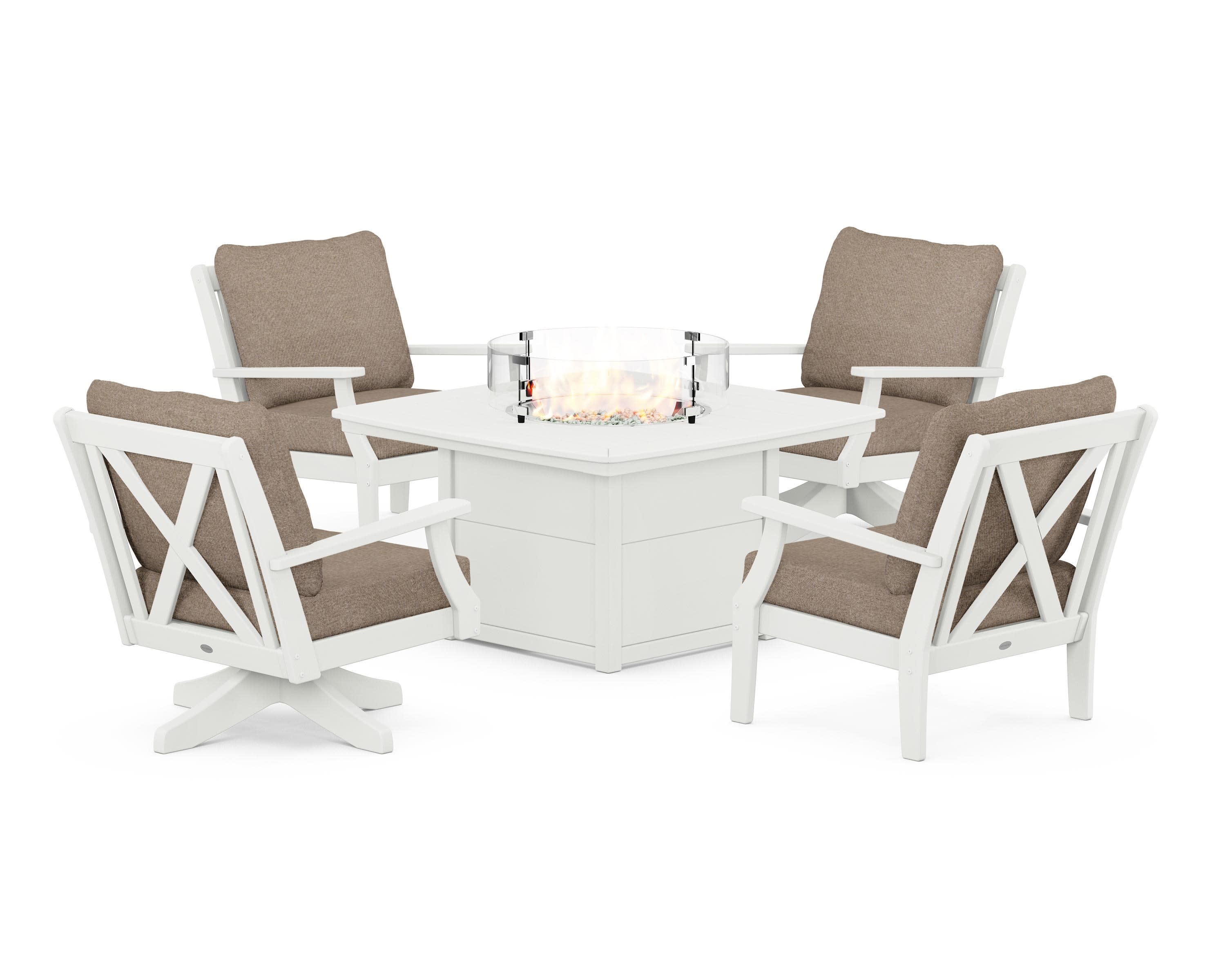Braxton 5-Piece Deep Seating Set with Fire Table in Vintage White / Spiced Burlap