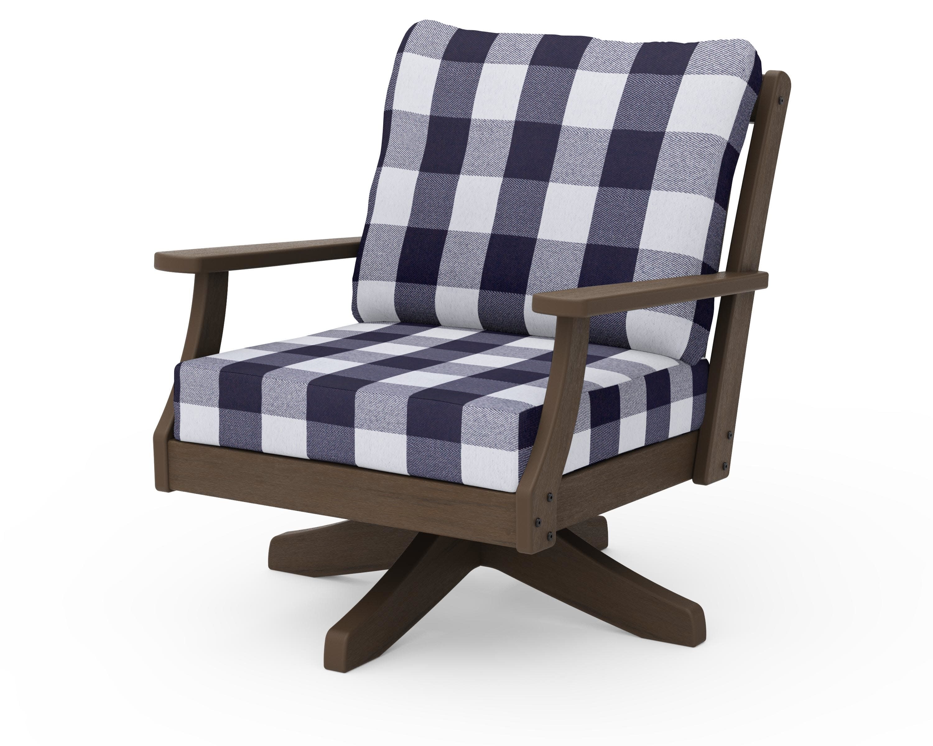 Braxton Deep Seating Swivel Chair in Kona / Buffalo Plaid Navy