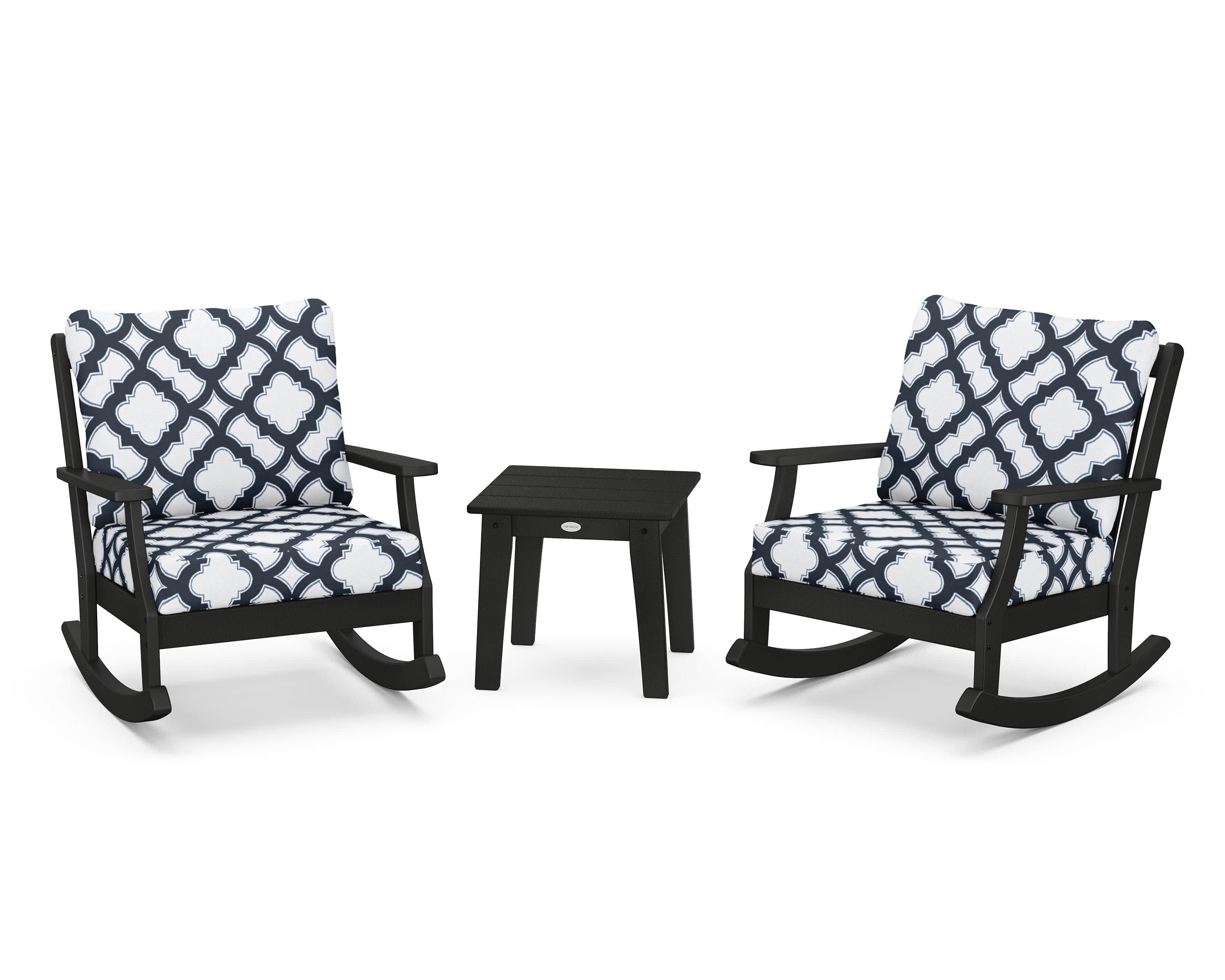 Braxton 3-Piece Deep Seating Rocker Set in Black / Trellis Marine Indigo