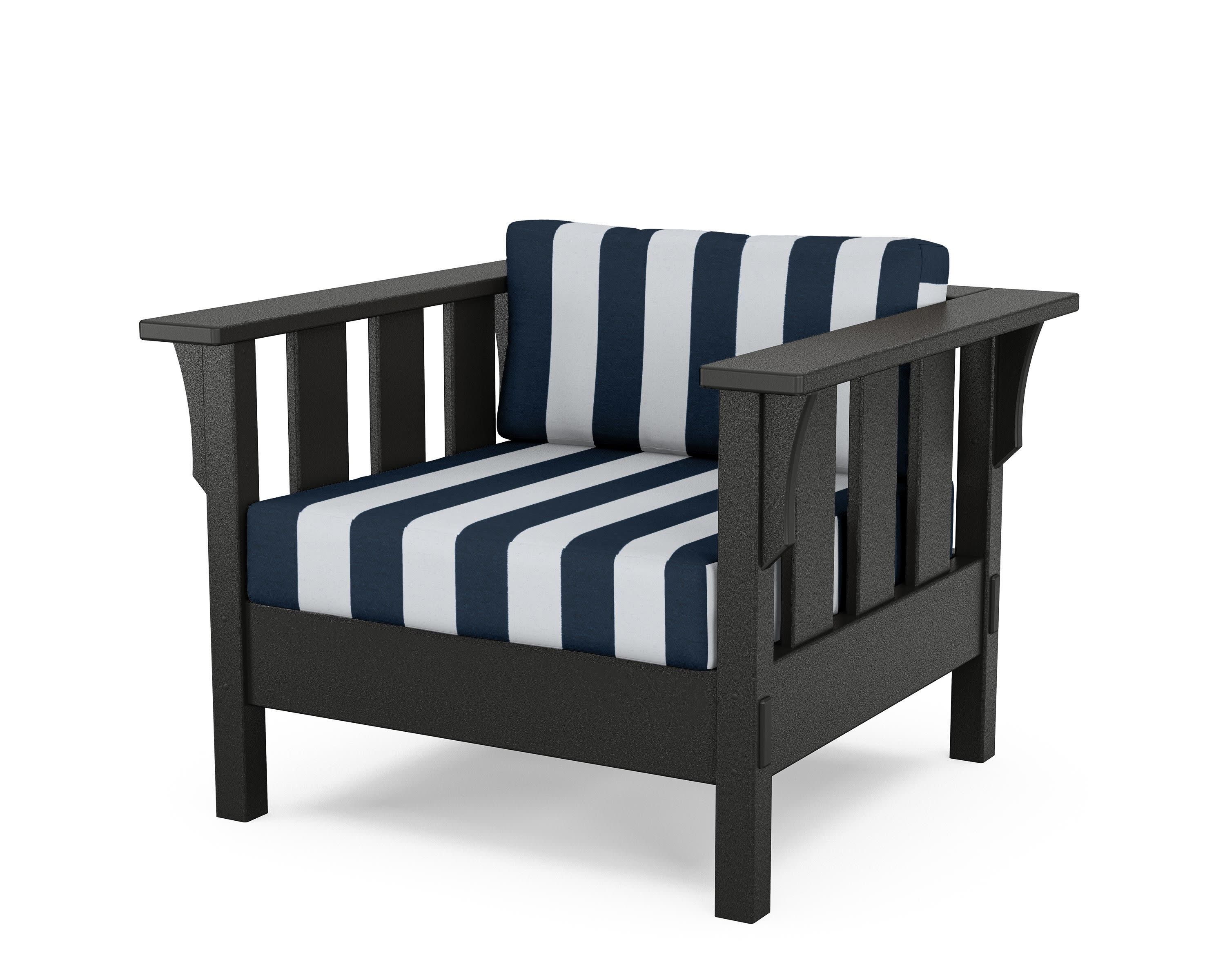 Acadia Deep Seating Chair in Black / Cabana Stripe Marine Indigo