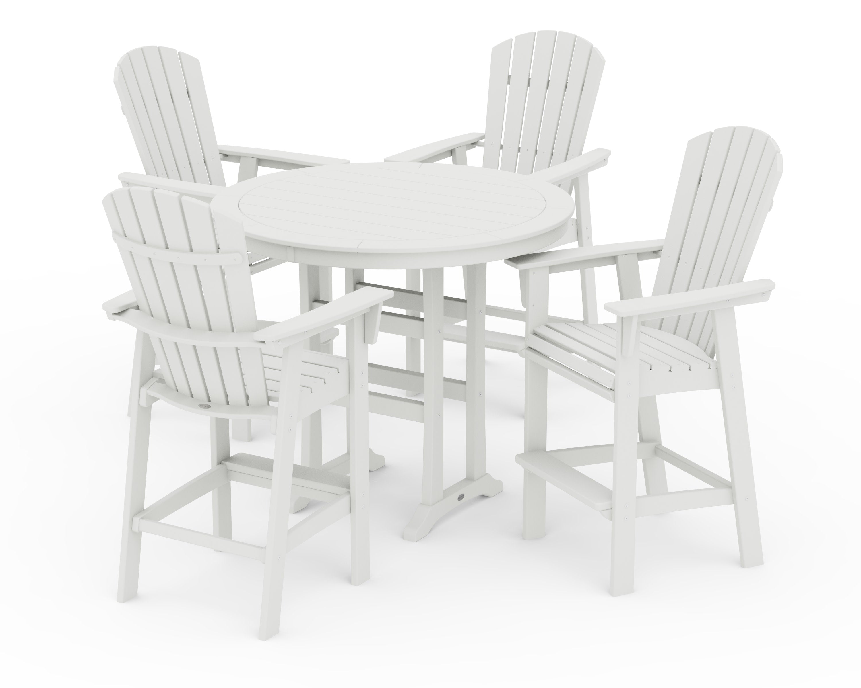 Nautical Curveback Adirondack 5-Piece Round Trestle Bar Set in Vintage White