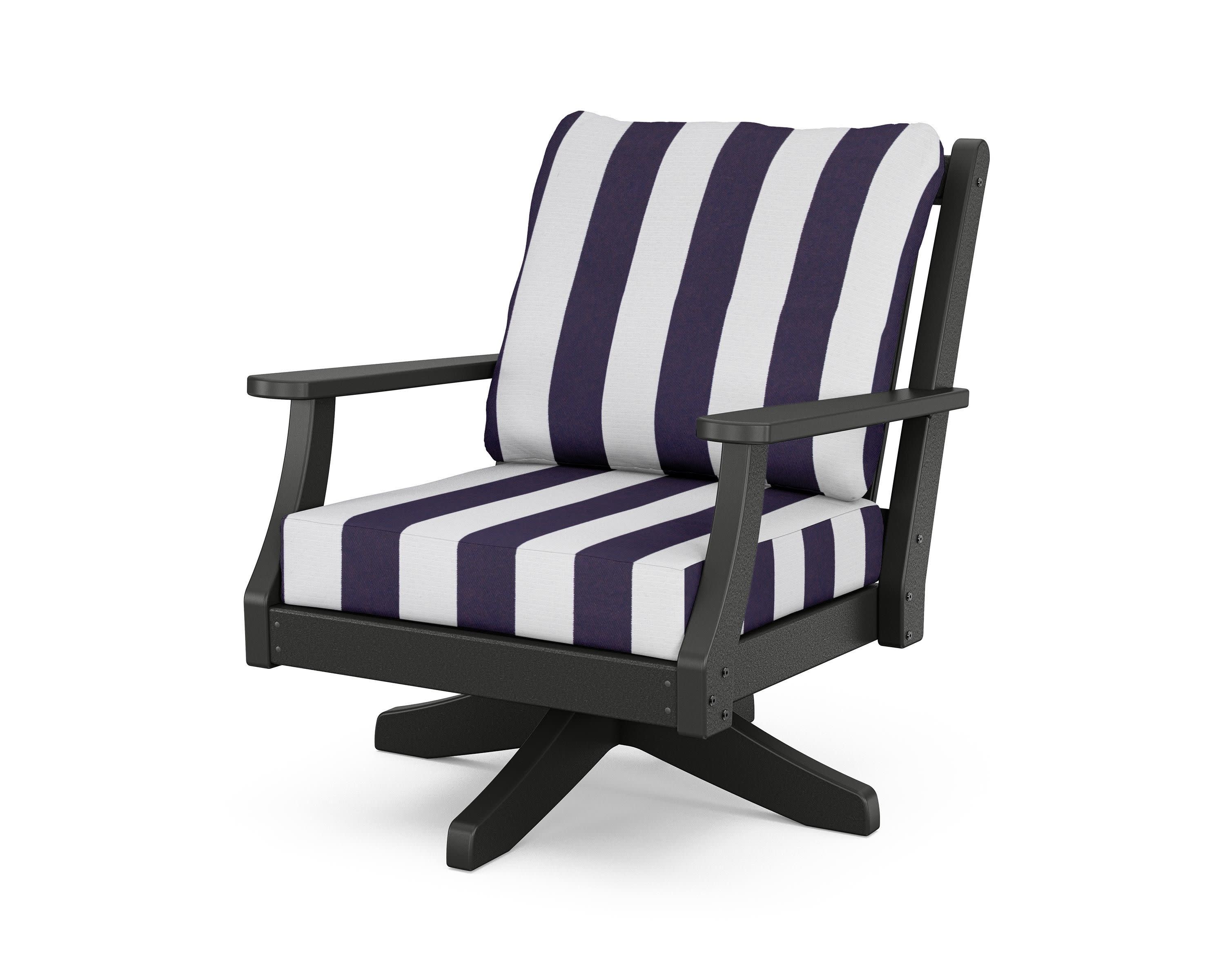 Wovendale Deep Seating Swivel Chair in Black / Cabana Stripe Navy