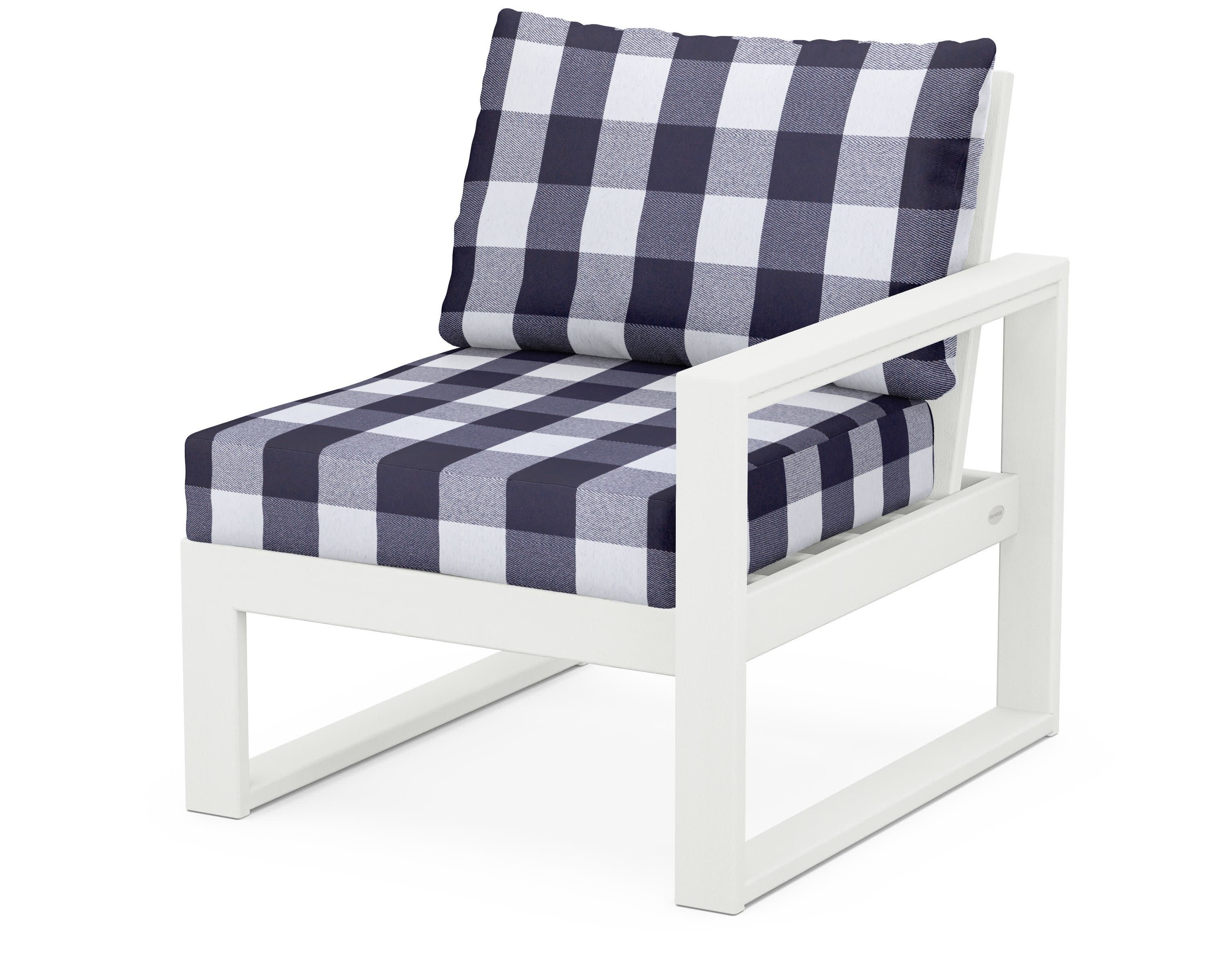 EDGE Modular Right Arm Chair in Vintage White / Buffalo Plaid Navy