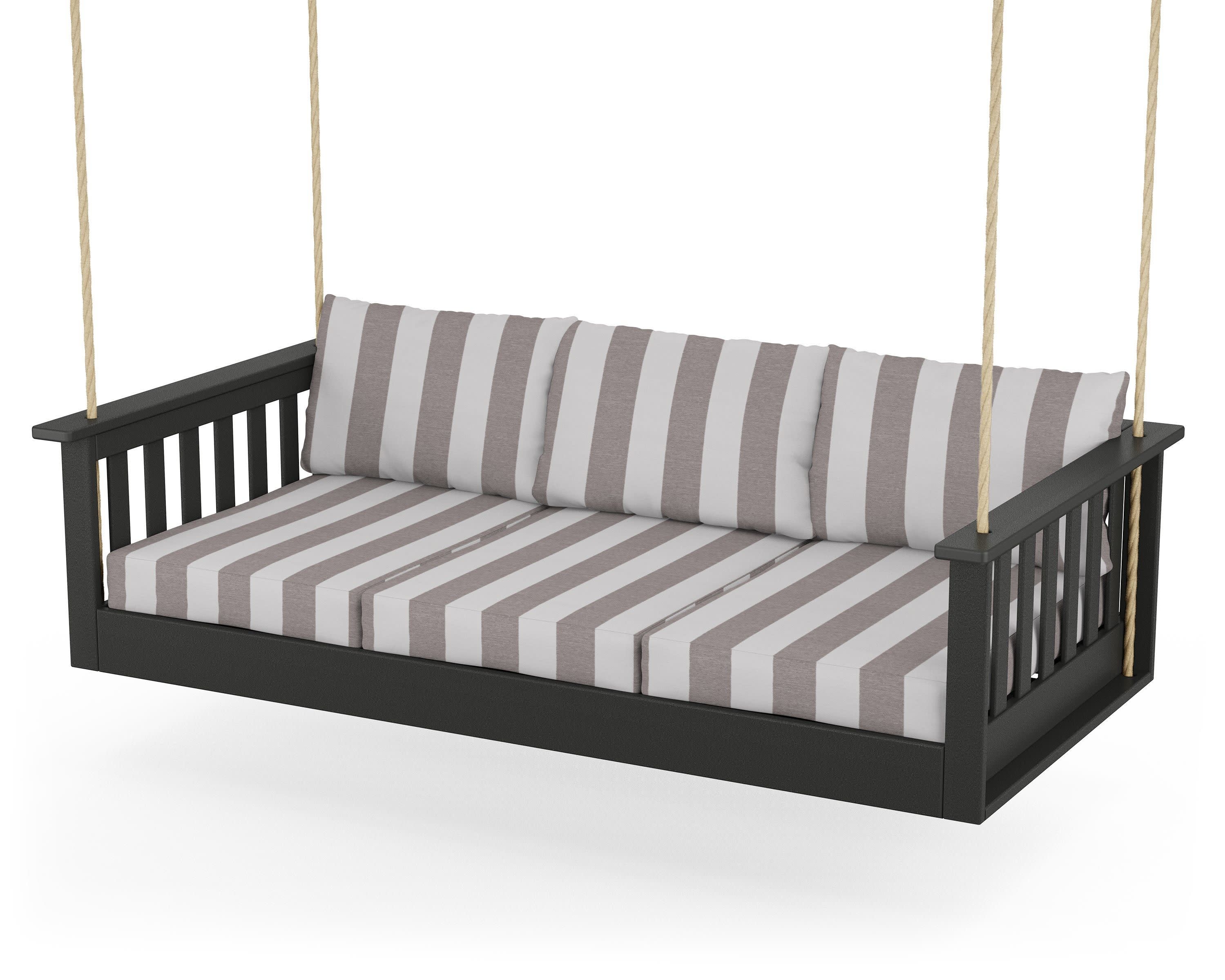 Vineyard Daybed Swing in Black / Cabana Stripe Grey Mist