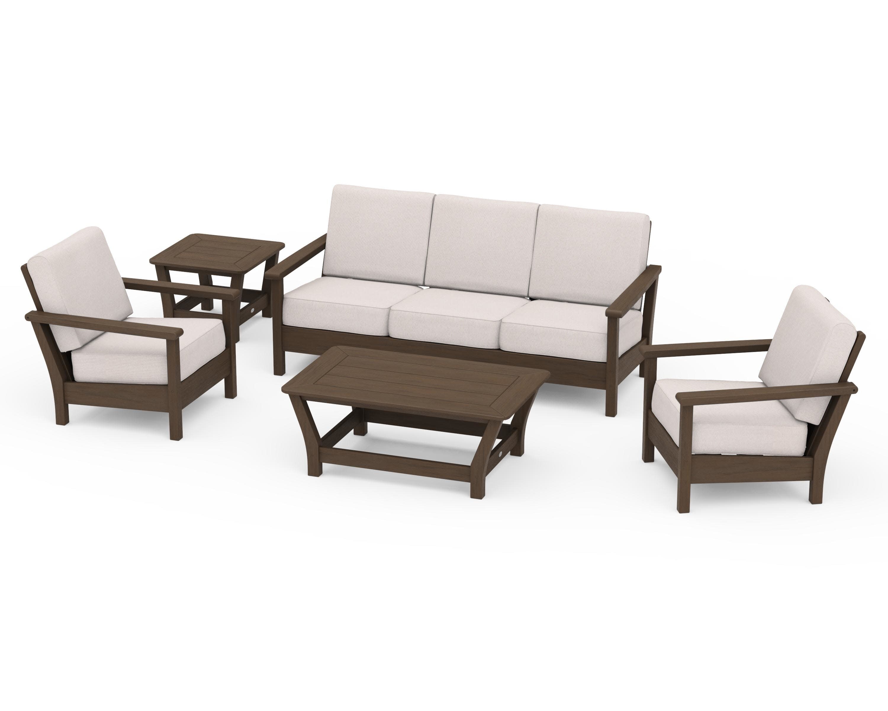 Harbour 5-Piece Deep Seating Set in Kona / Dune Burlap