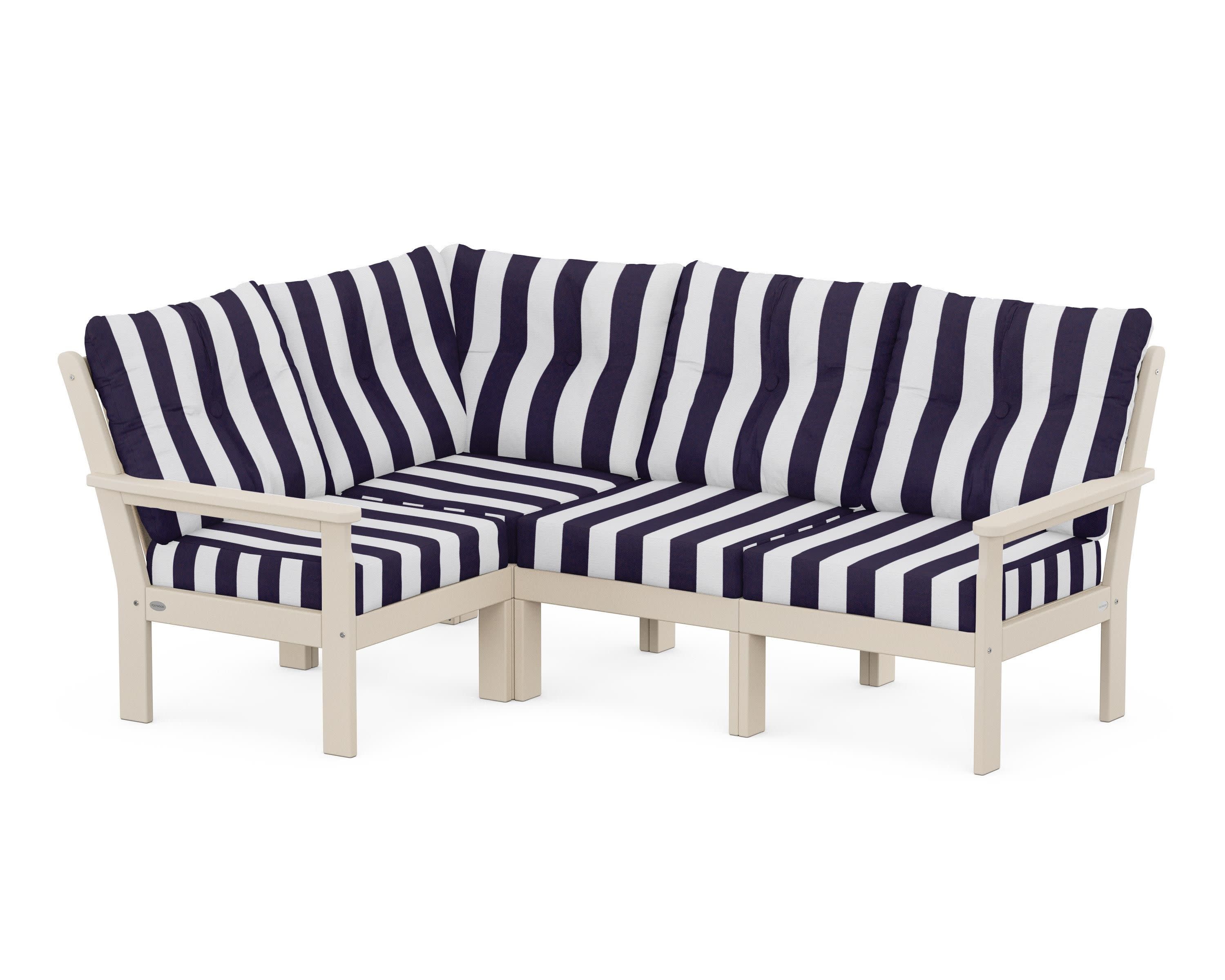 Vineyard 4-Piece Sectional in Sand / Cabana Stripe Navy