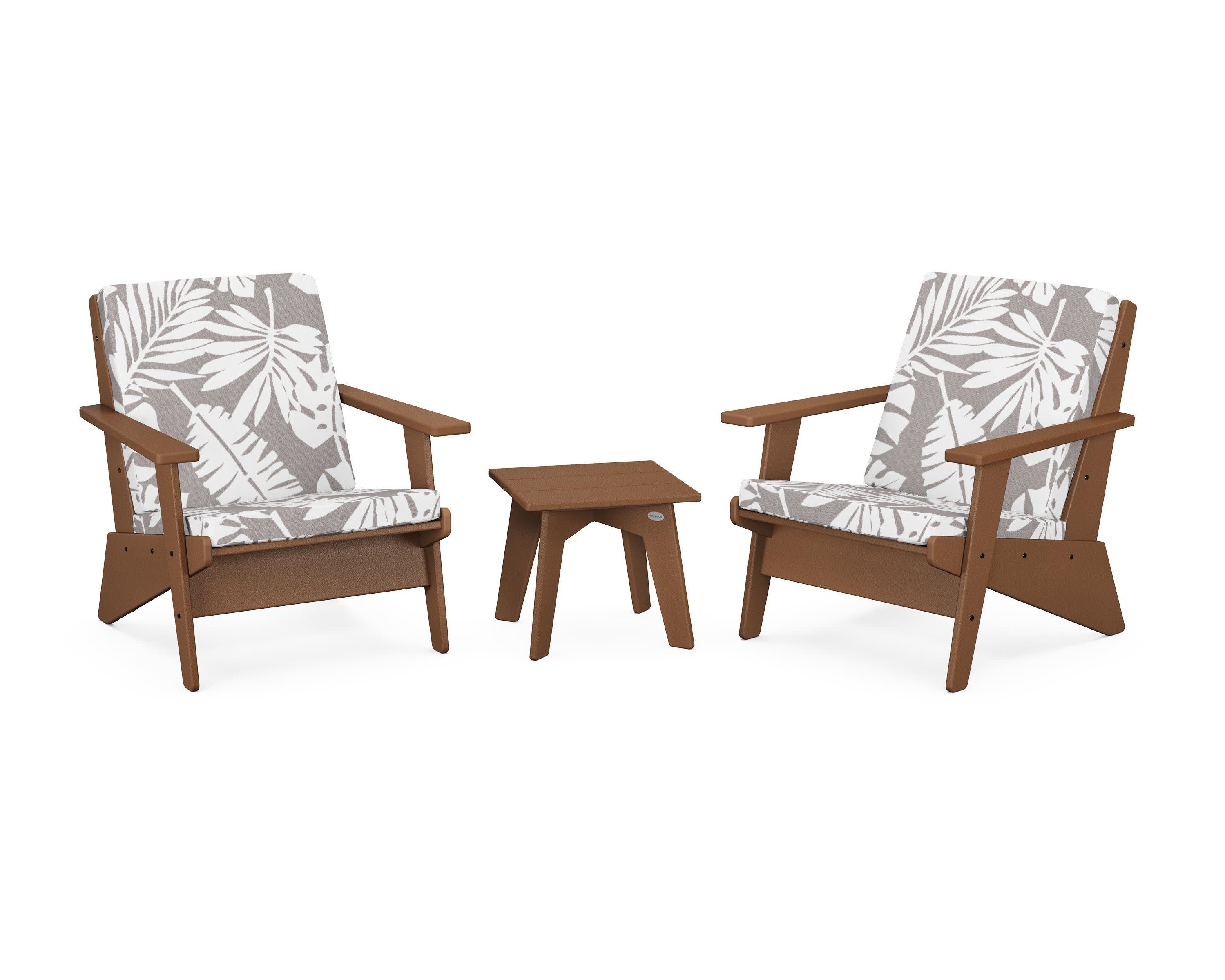 Riviera Modern Lounge 3-Piece Set in Teak / Leaf Grey Mist