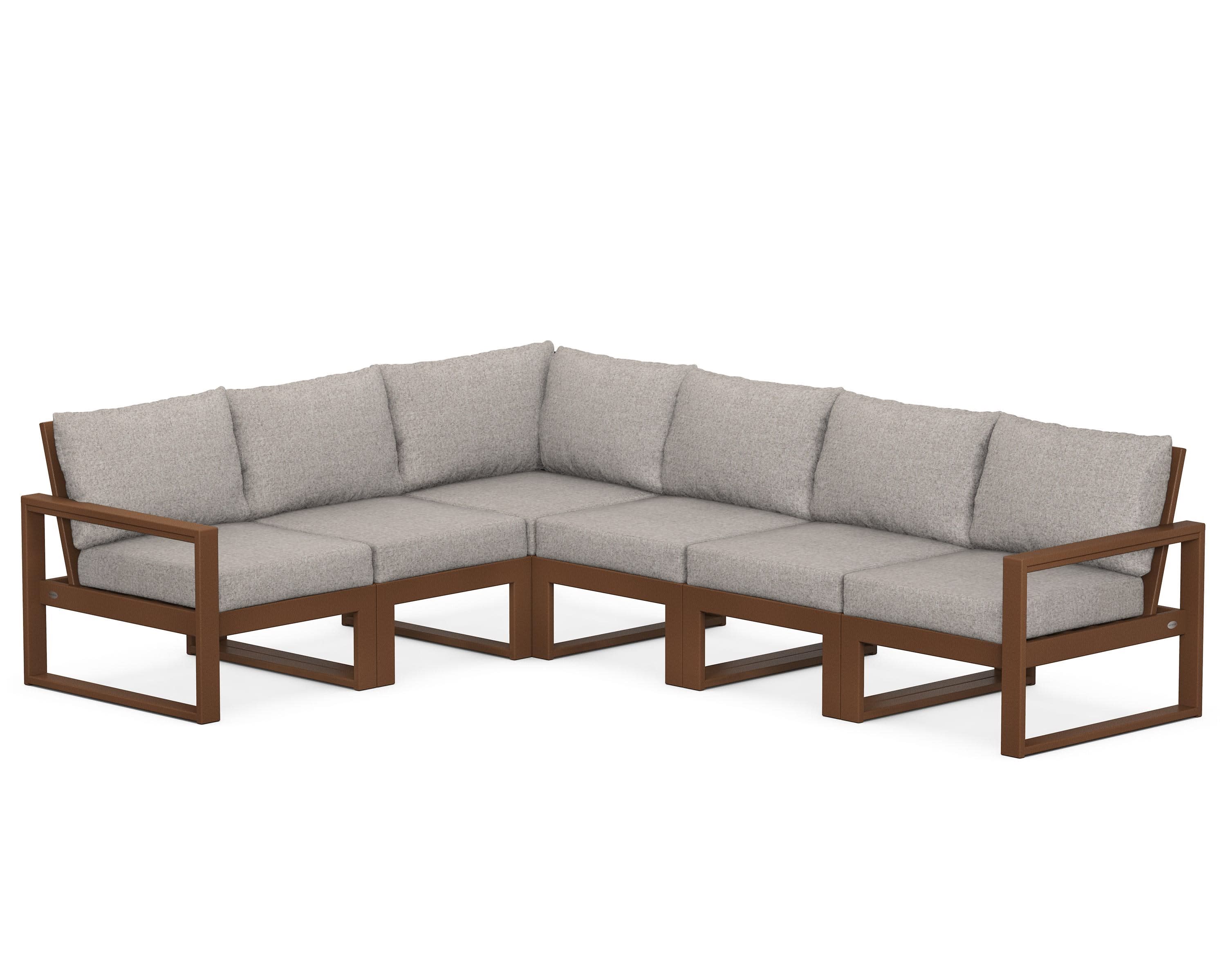 EDGE 6-Piece Modular Deep Seating Set in Teak / Weathered Tweed