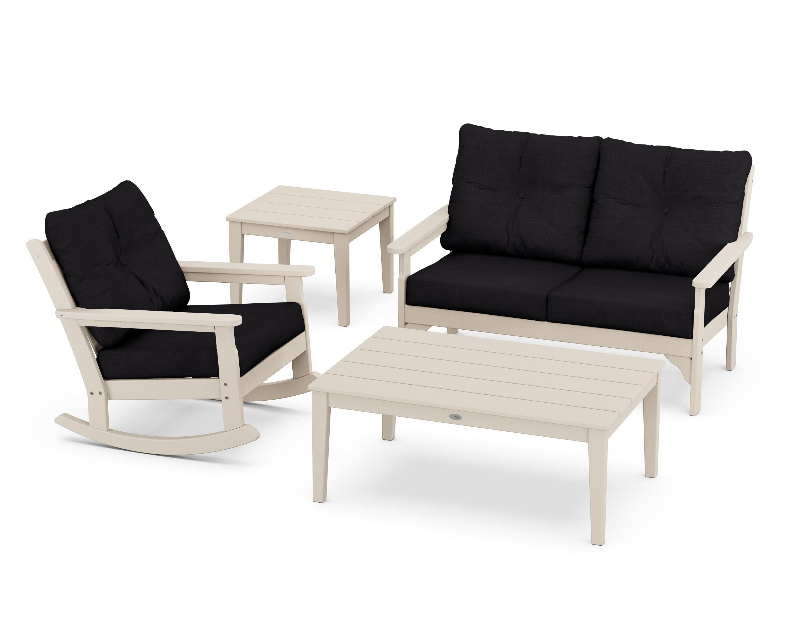 Vineyard 4-Piece Deep Seating Rocker Set in Sand / Midnight Linen