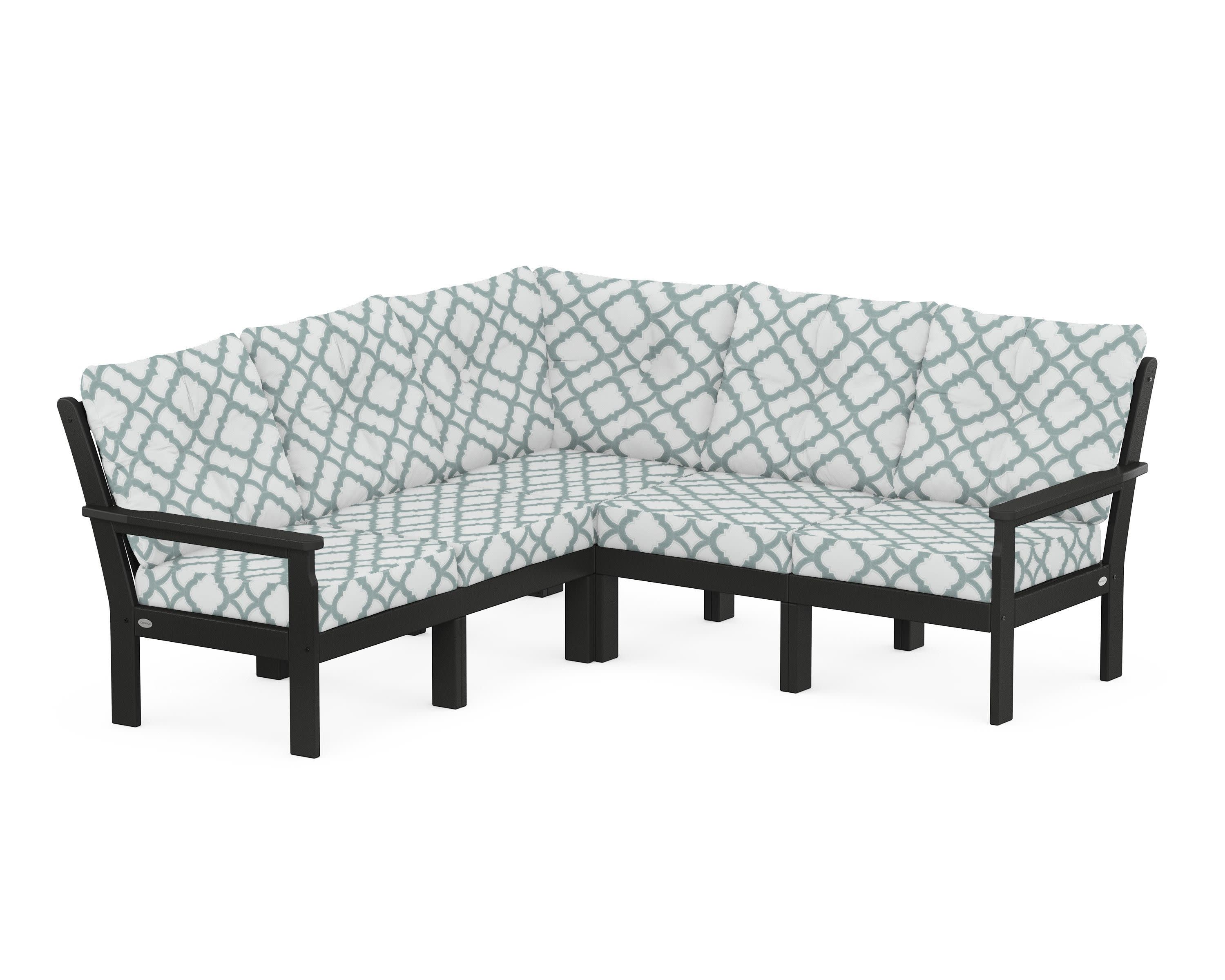 Vineyard 5-Piece Sectional in Black / Trellis Glacier Spa