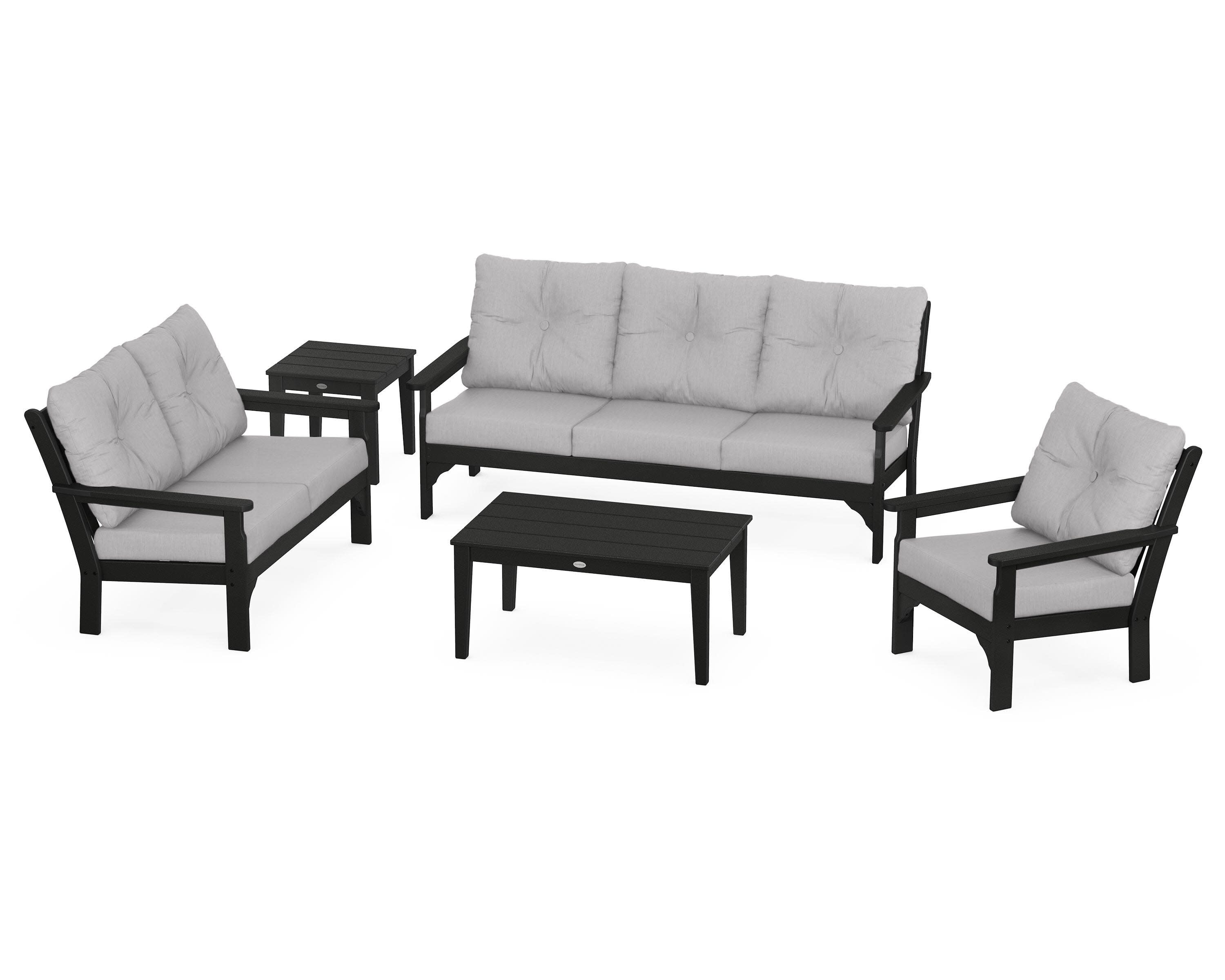 Vineyard 5 Piece Deep Seating Set in Black / Granite