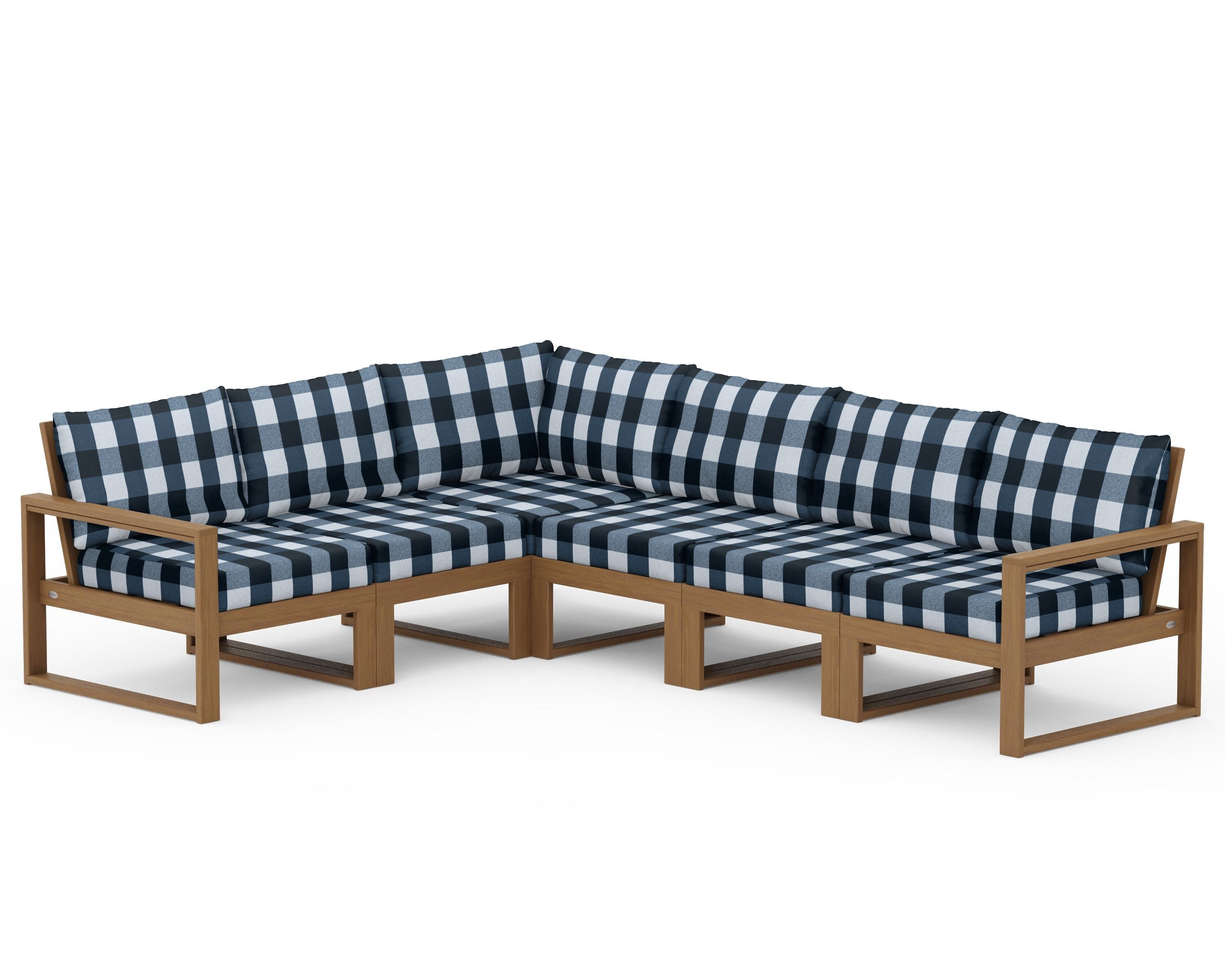 EDGE 6-Piece Modular Deep Seating Set in Natural / Buffalo Plaid Marine Indigo