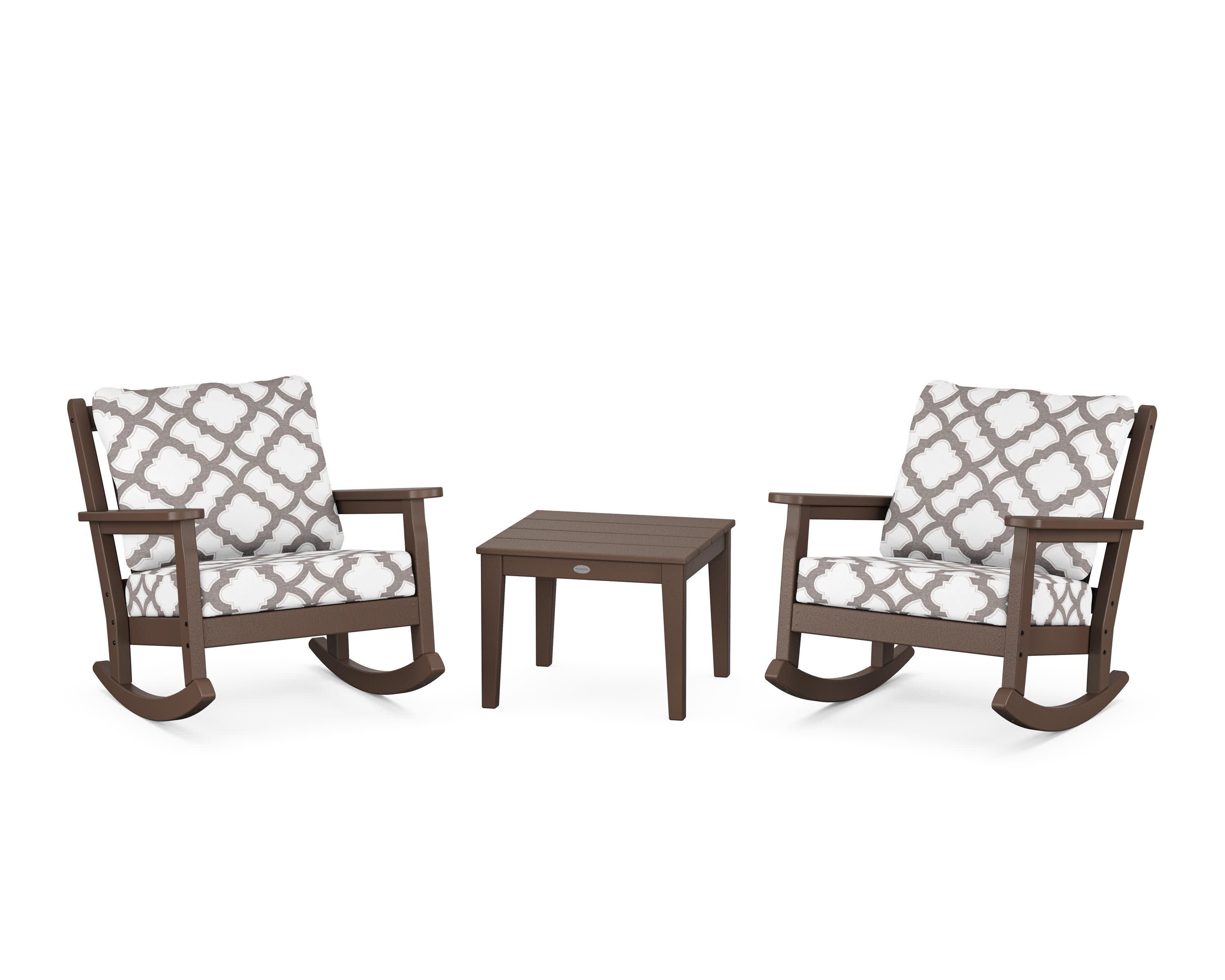 Chippendale 3-Piece Deep Seating Rocker Set in Mahogany / Trellis Grey Mist