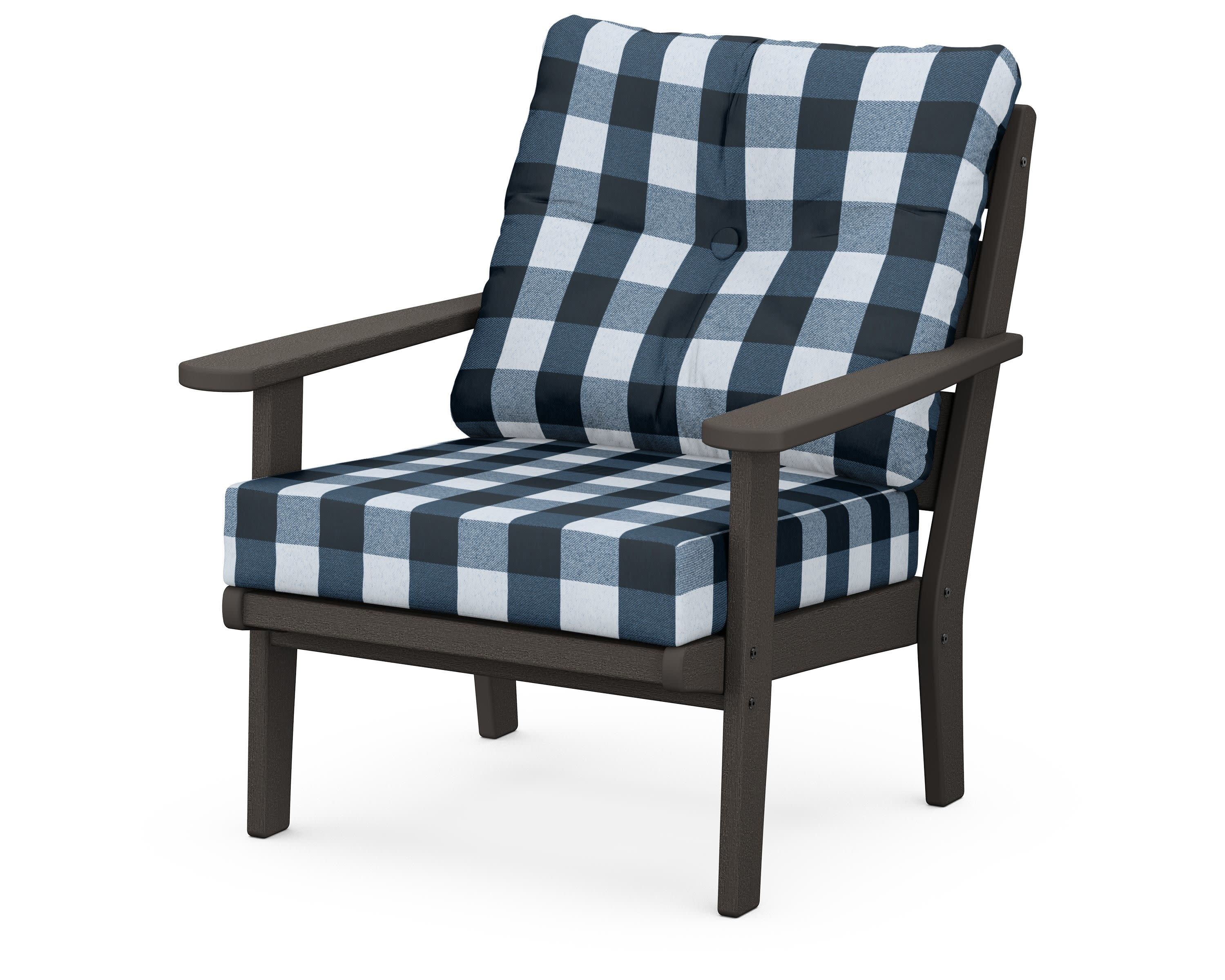Lakeside Deep Seating Chair in Vintage Coffee / Buffalo Plaid Marine Indigo