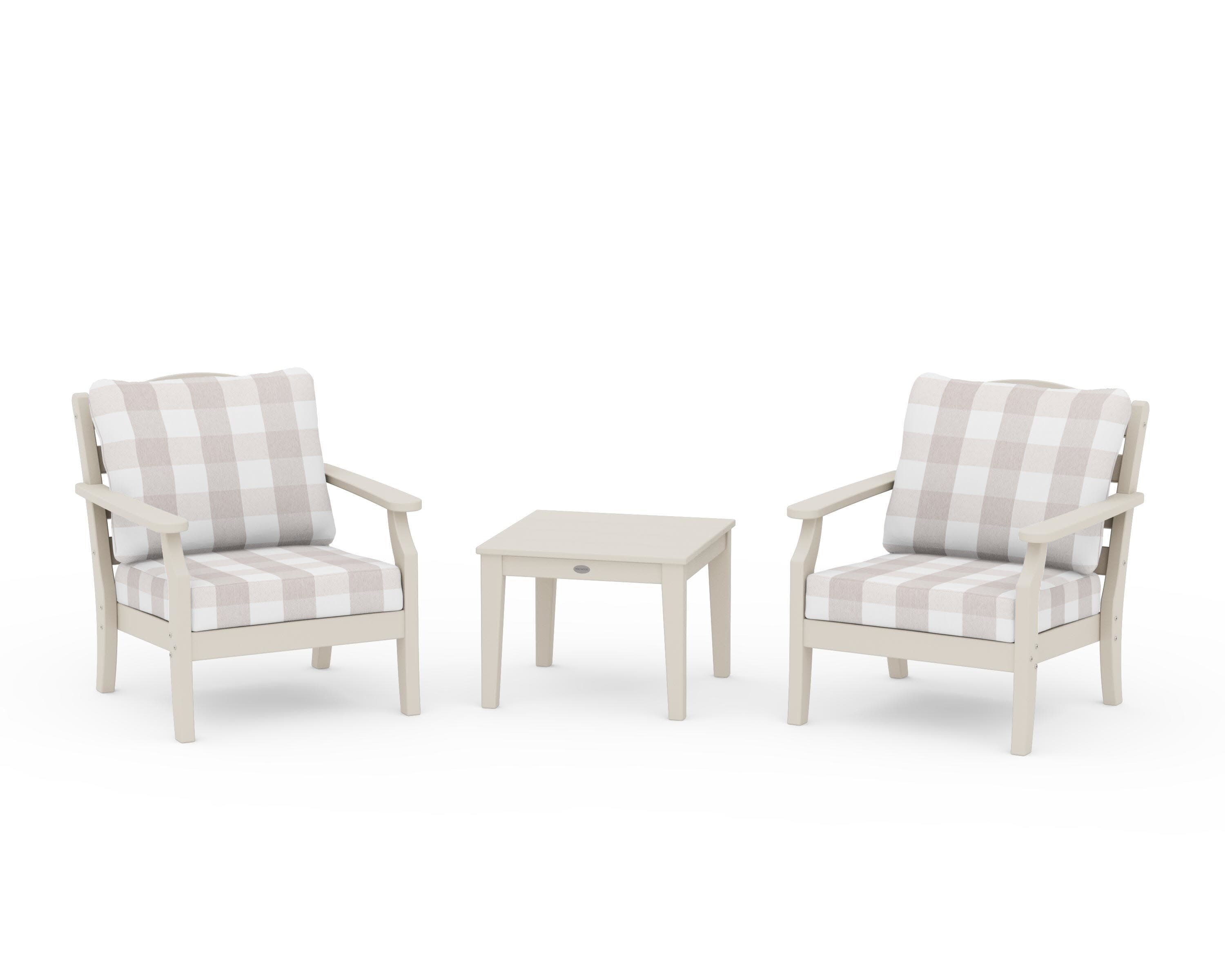 Savannah 3-Piece Deep Seating Set in Sand / Buffalo Plaid Dune Burlap