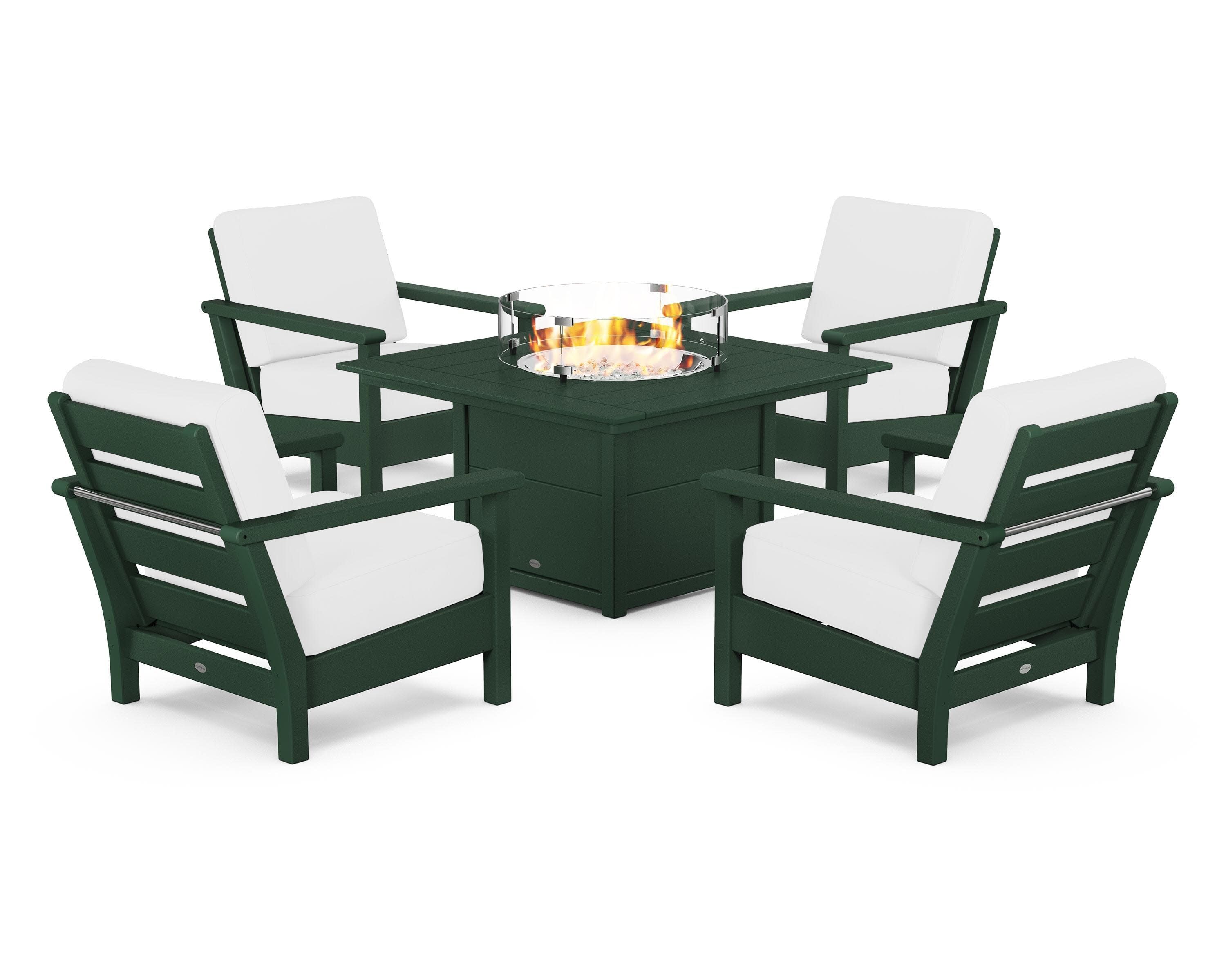 Harbour 5-Piece Conversation Set with Fire Pit Table in Green / Natural