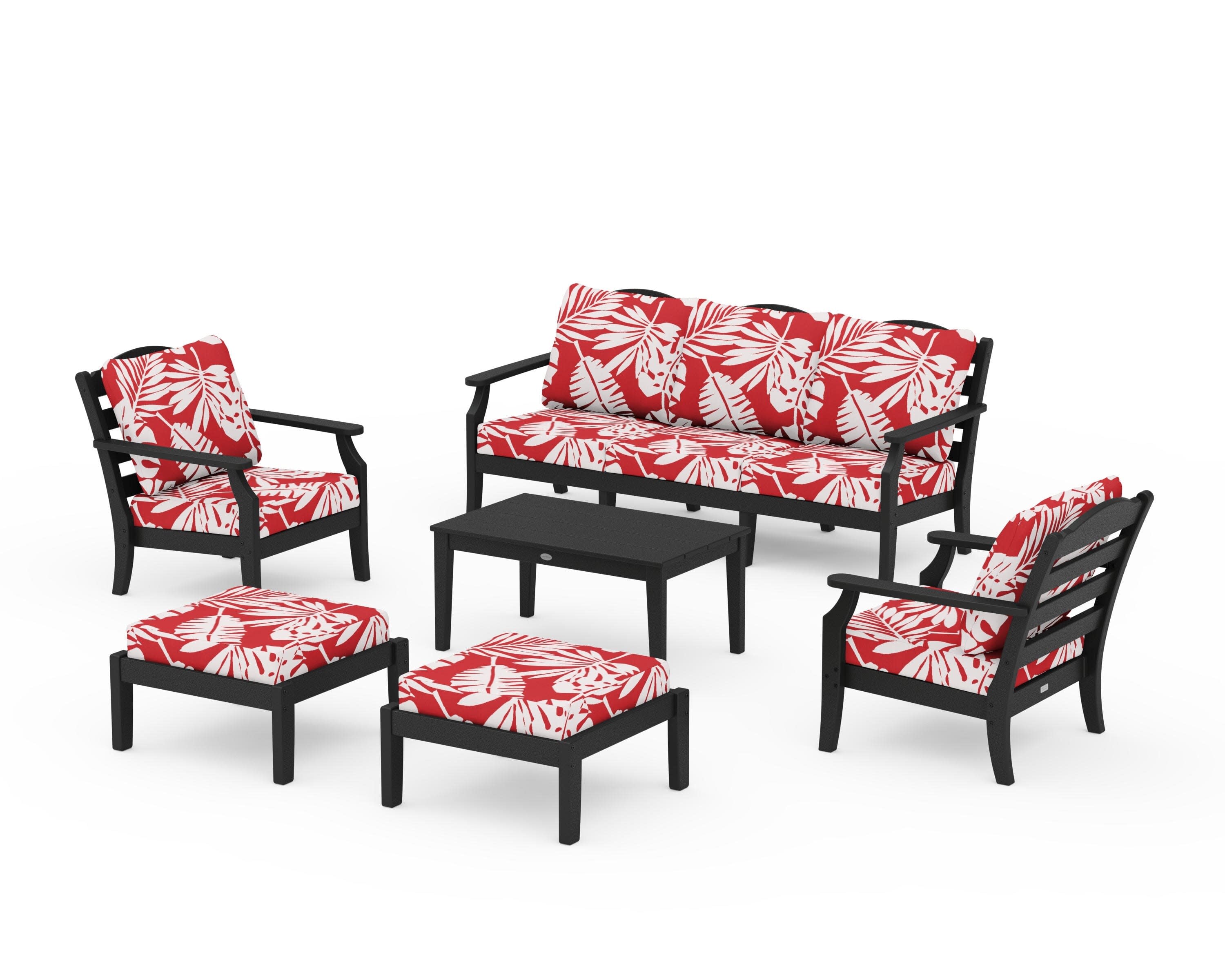 Savannah 6-Piece Lounge Sofa Set in Black / Leaf Crimson