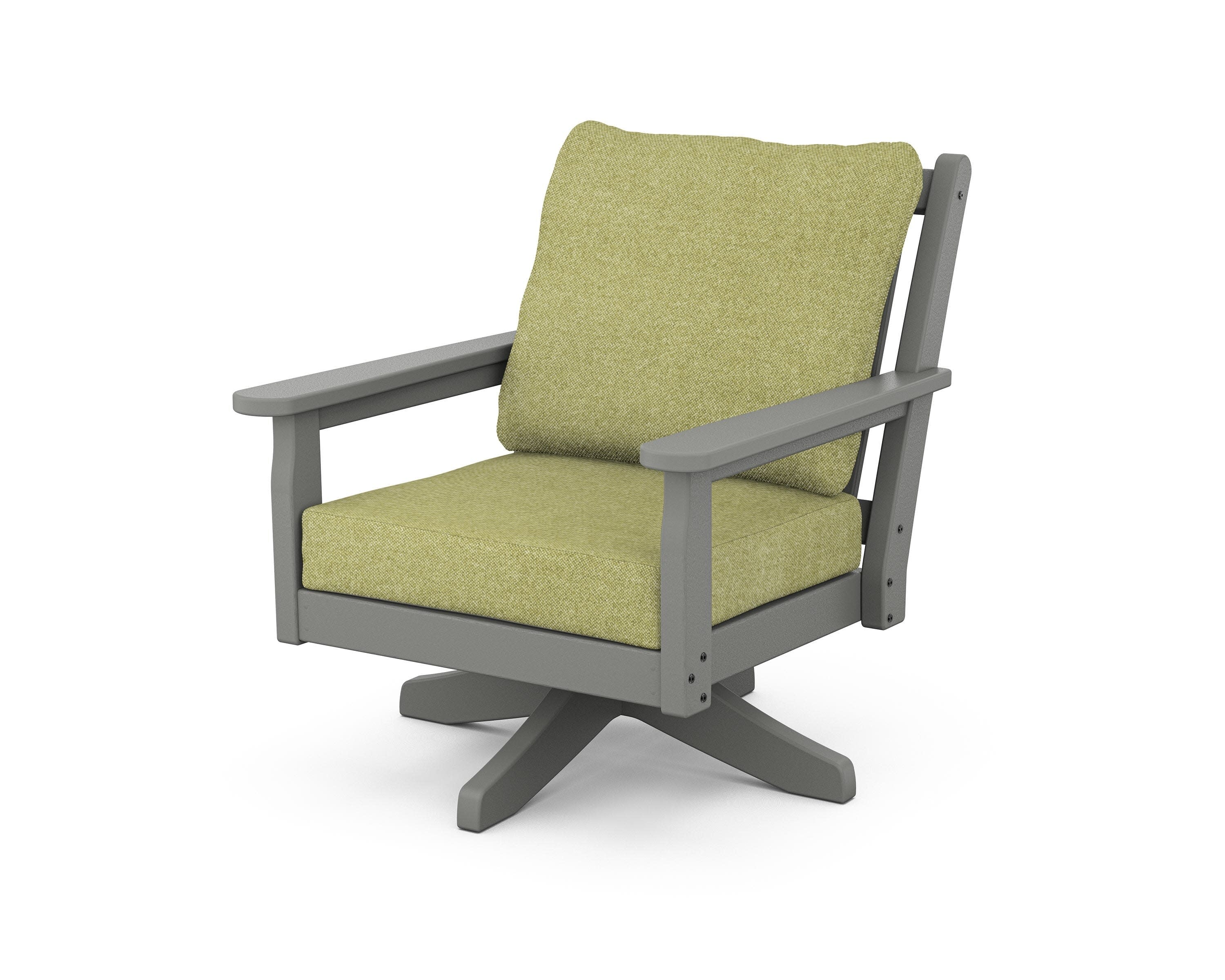Chippendale Deep Seating Swivel Chair in Slate Grey / Chartreuse Boucle