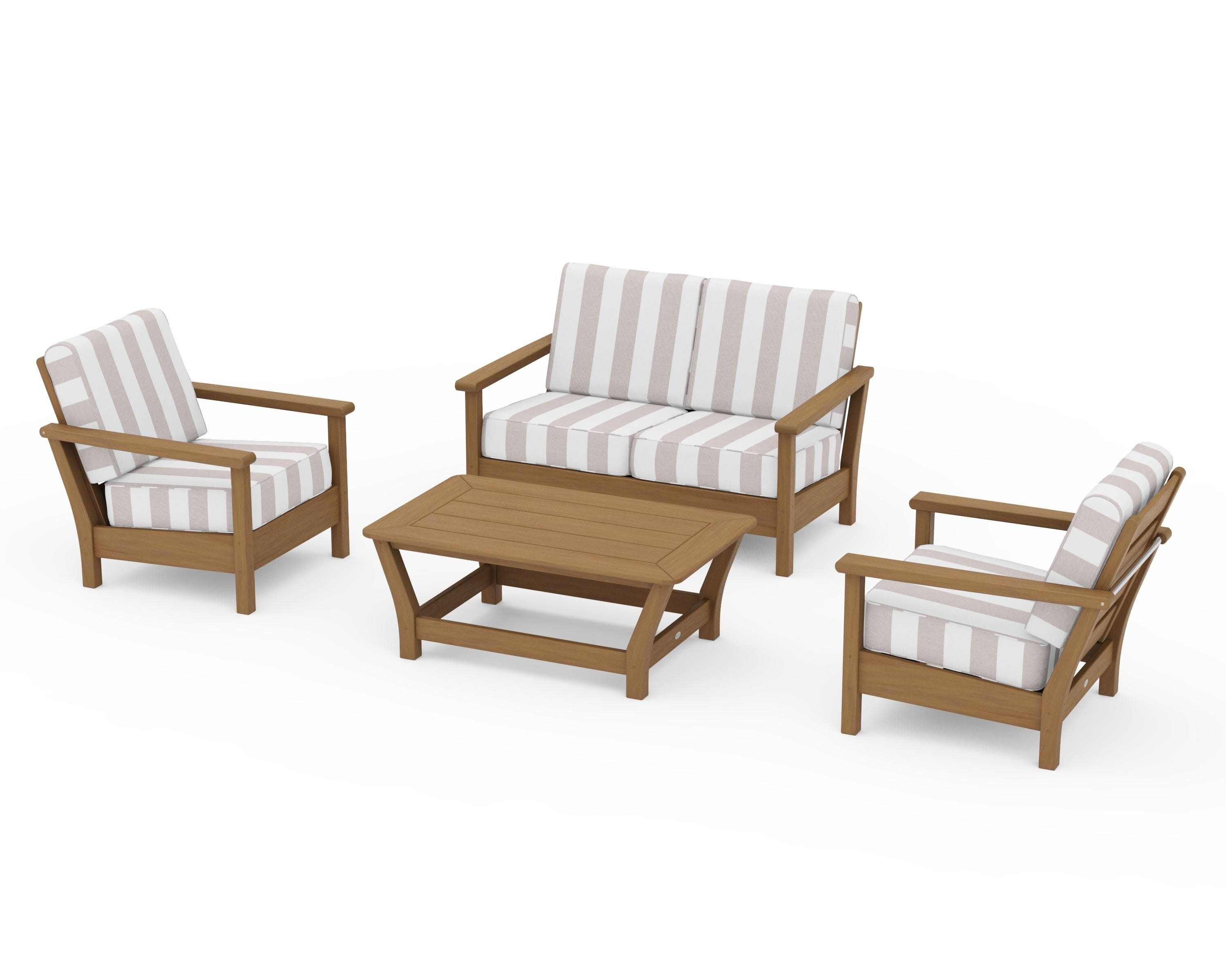 Harbour 4-Piece Deep Seating Set in Natural / Cabana Stripe Dune Burlap