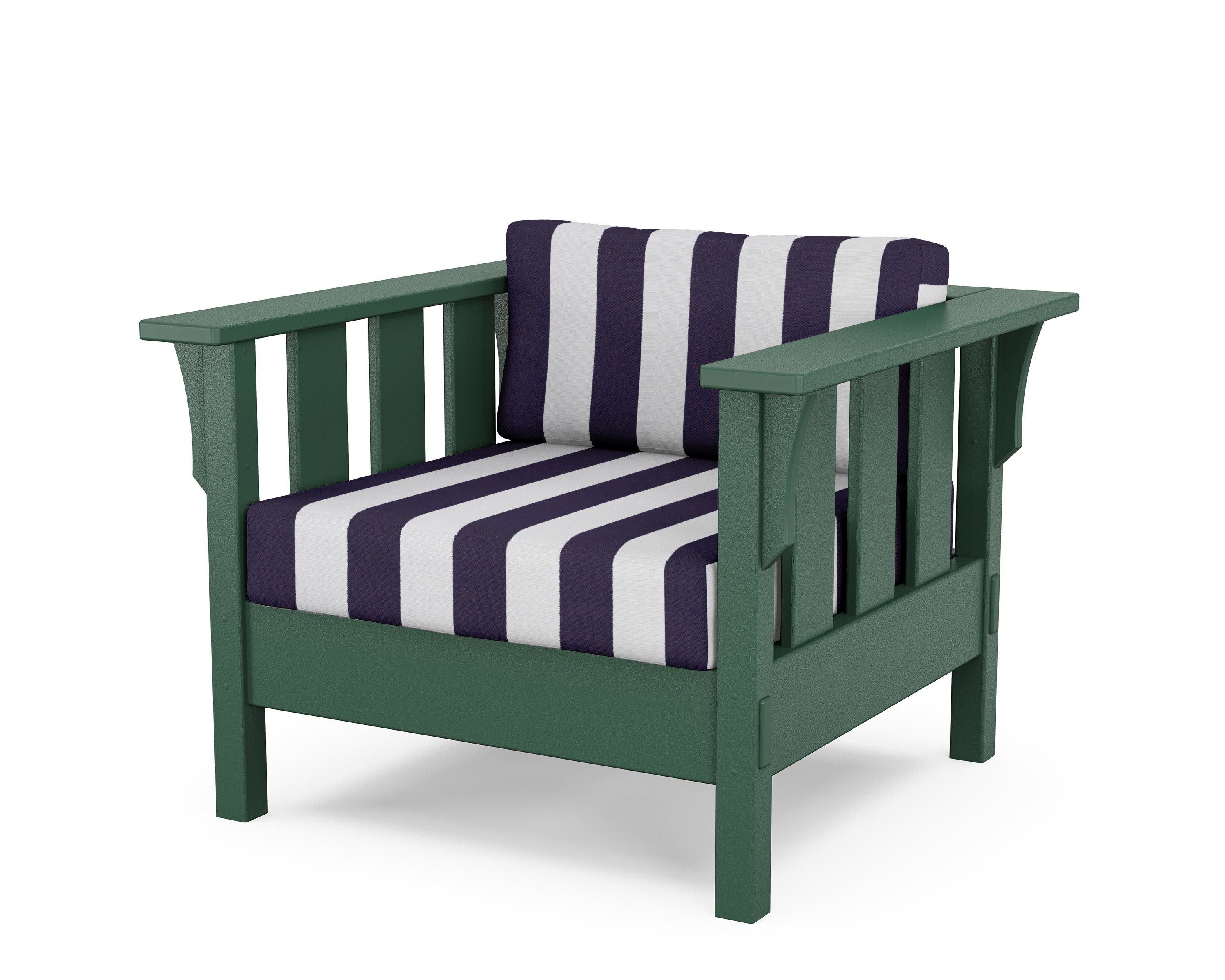 Acadia Deep Seating Chair in Green / Cabana Stripe Navy