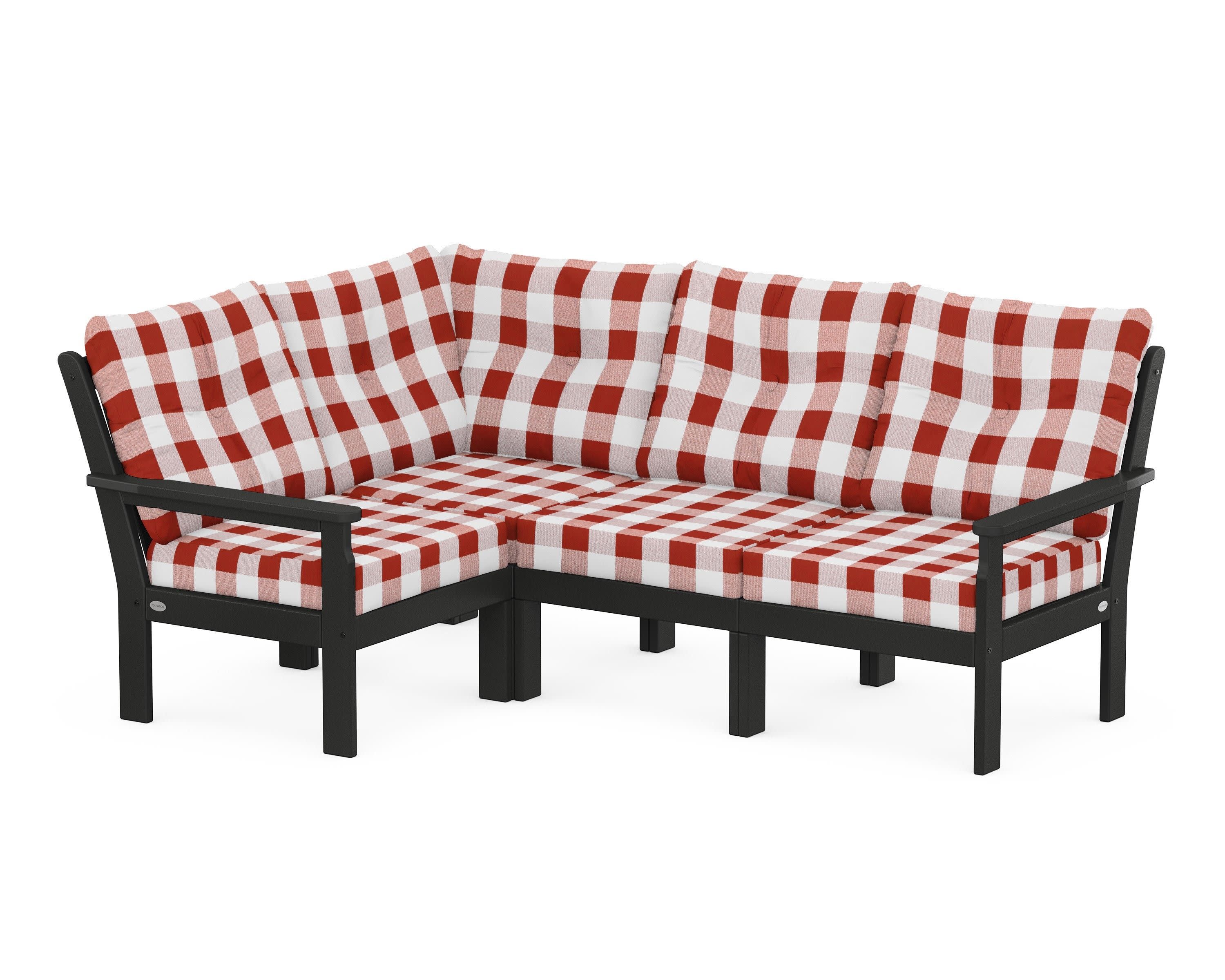 Vineyard 4-Piece Sectional in Black / Buffalo Plaid Crimson