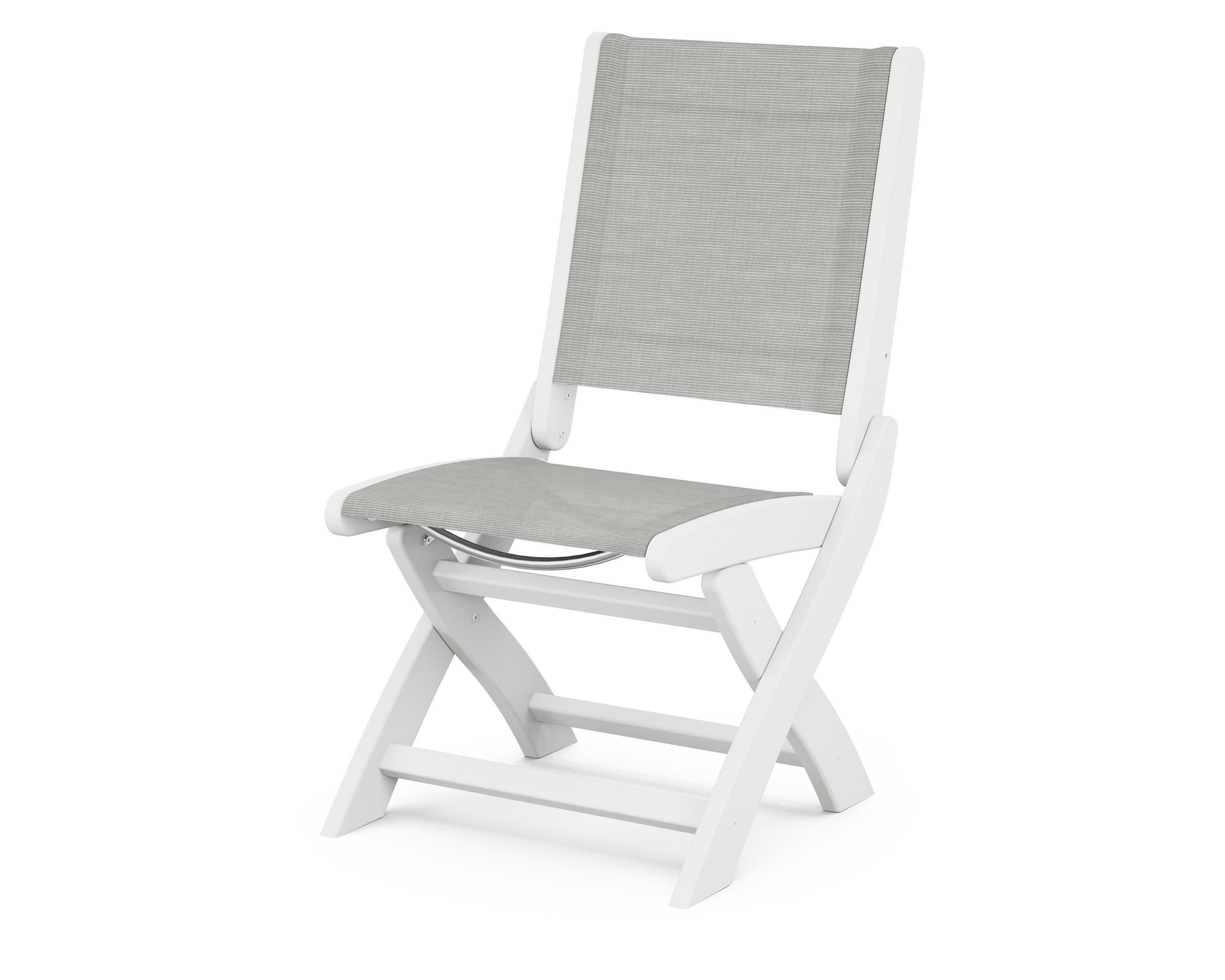 Coastal Folding Side Chair in White / Metallic Sling