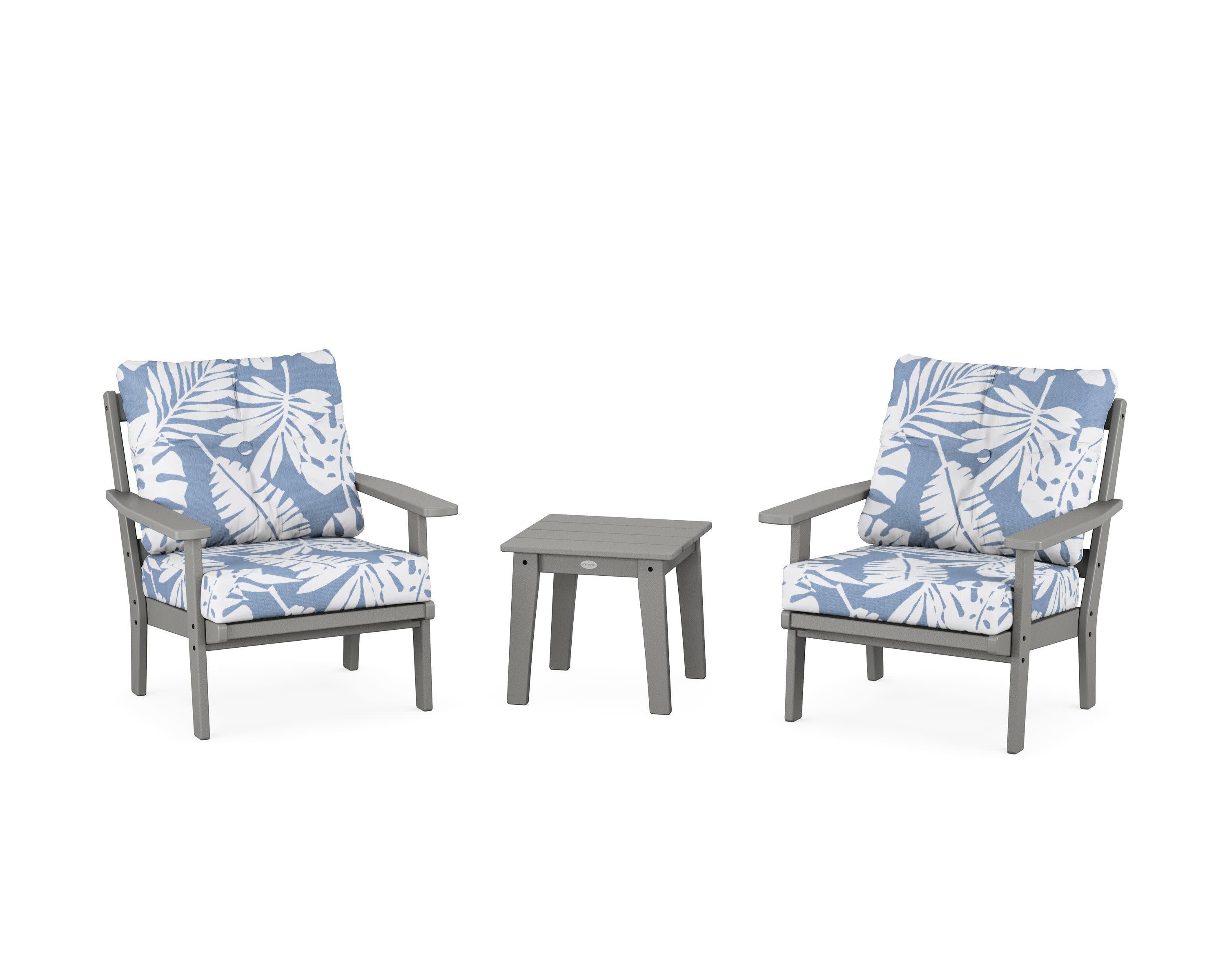 Oxford 3-Piece Deep Seating Set in Slate Grey / Leaf Sky Blue